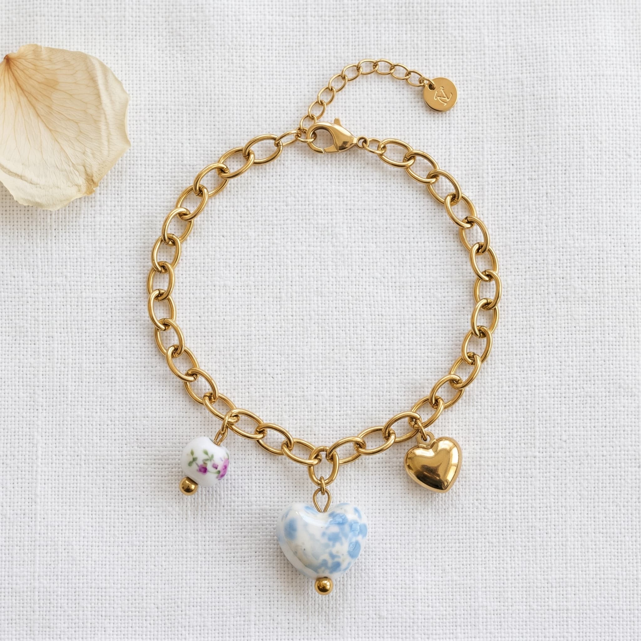 blue floral heart charm bracelet