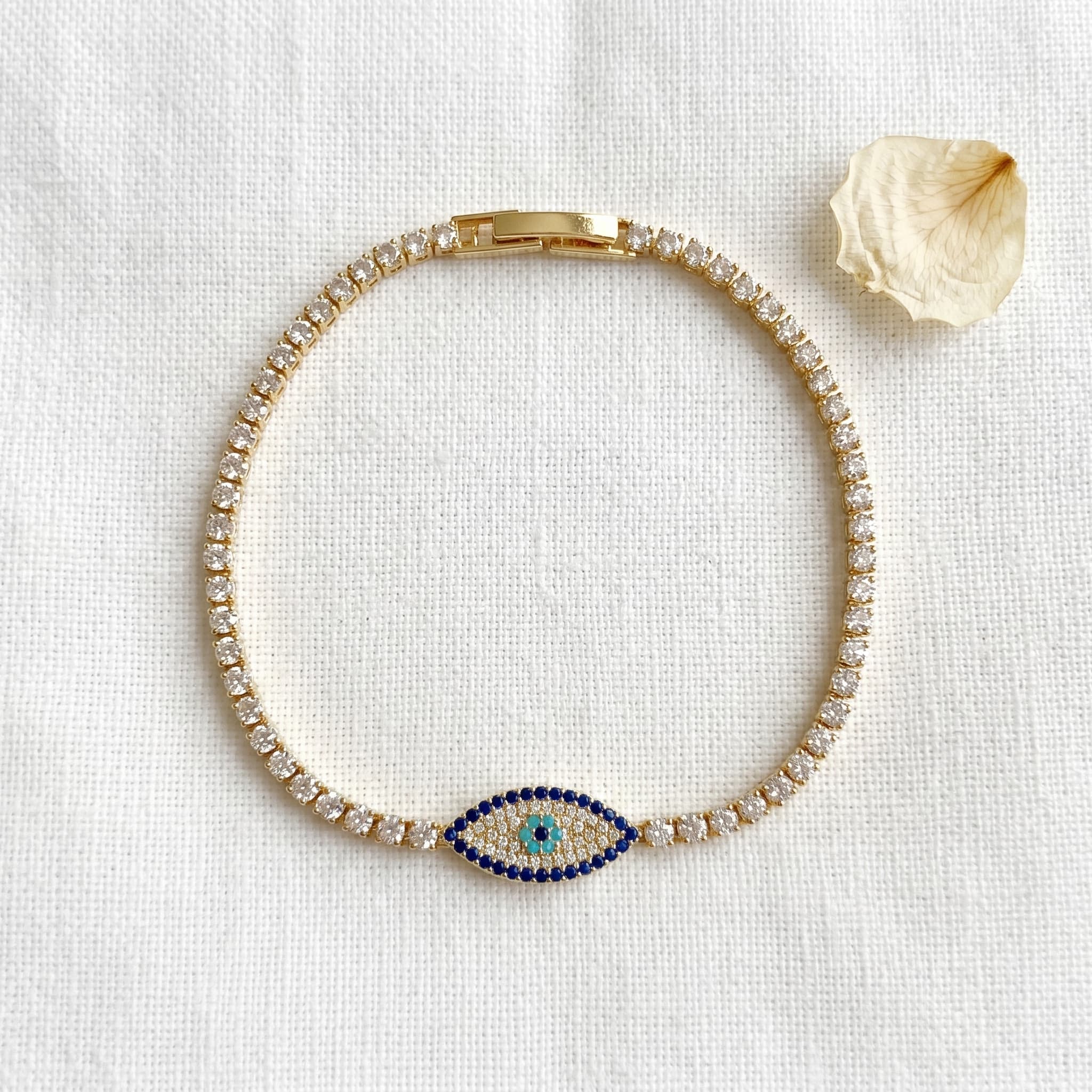 dainty evil eye tennis bracelet