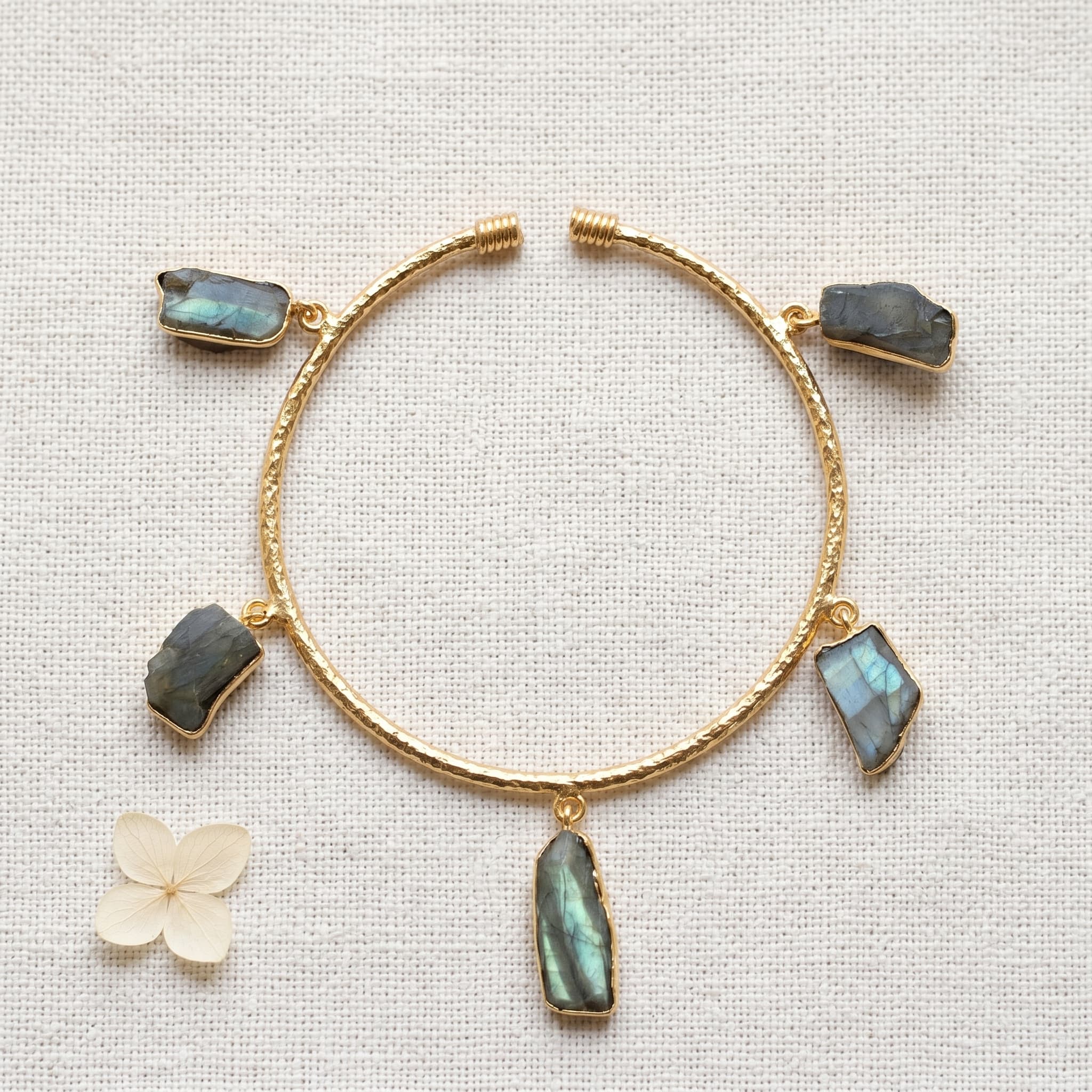 raw stone hammered gold cuff