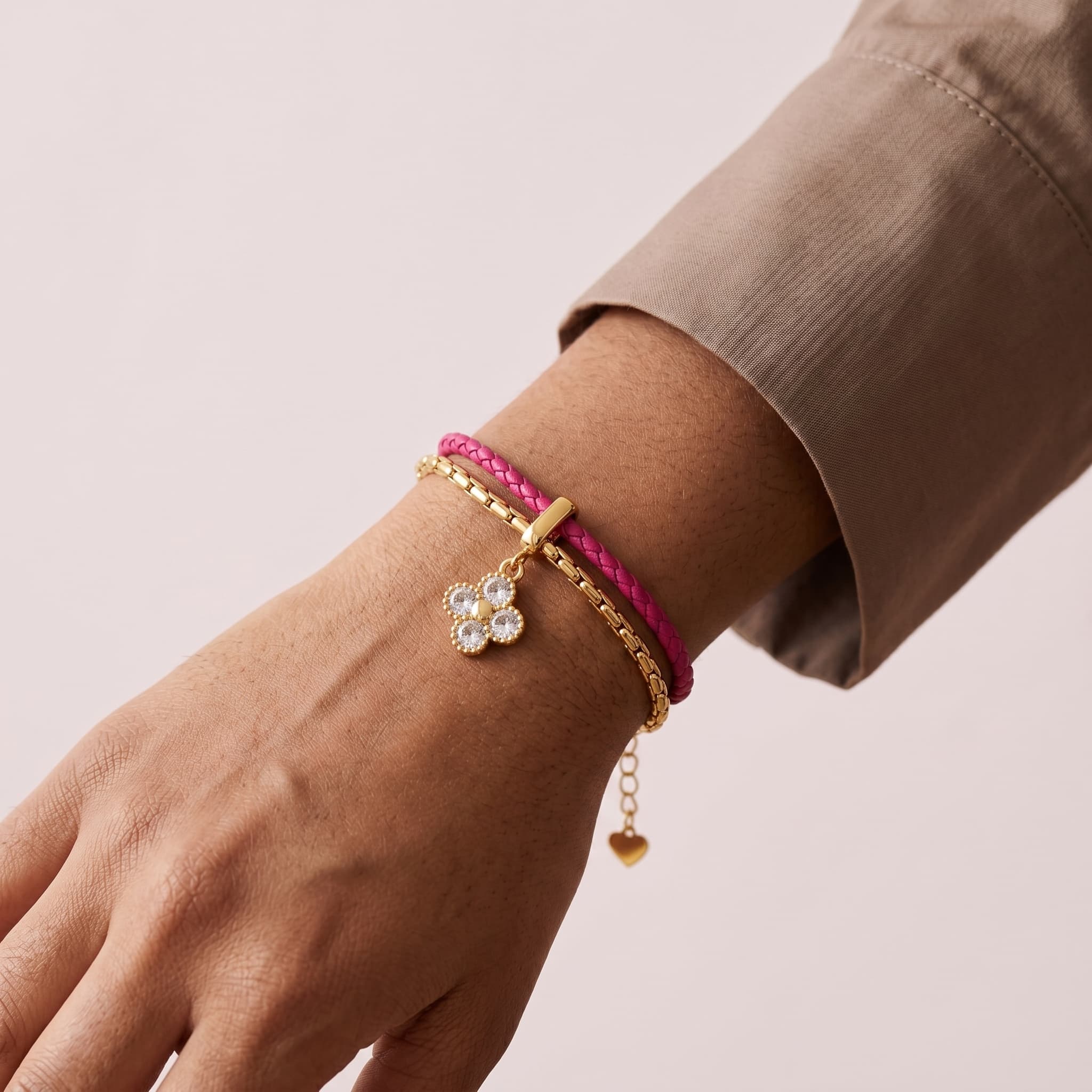 pink and gold clover bracelet
