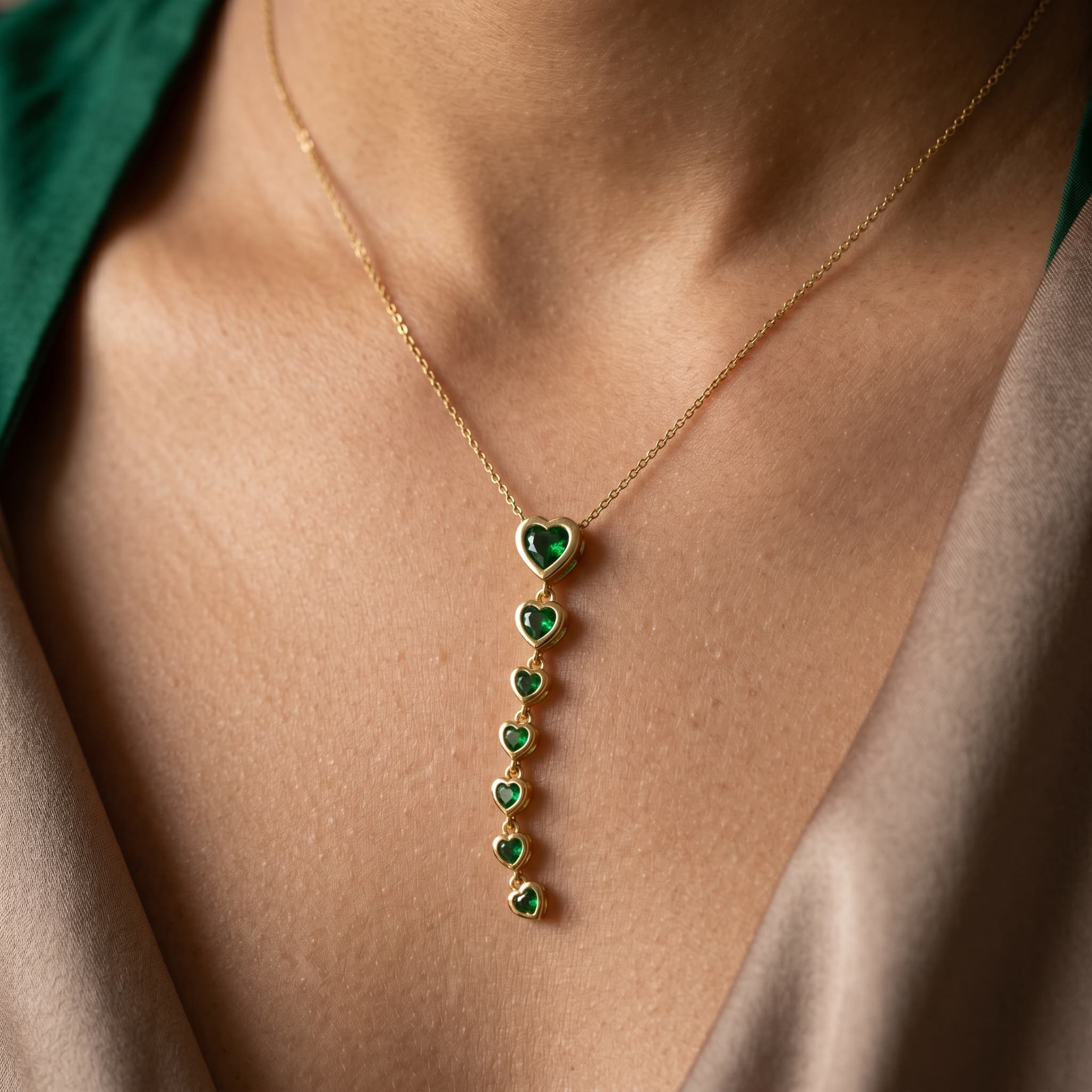green heart drop necklace