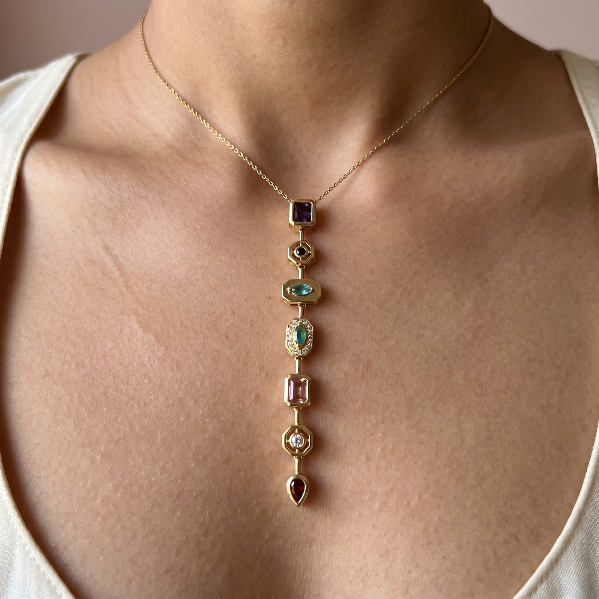 multicolour gemstone drop necklace
