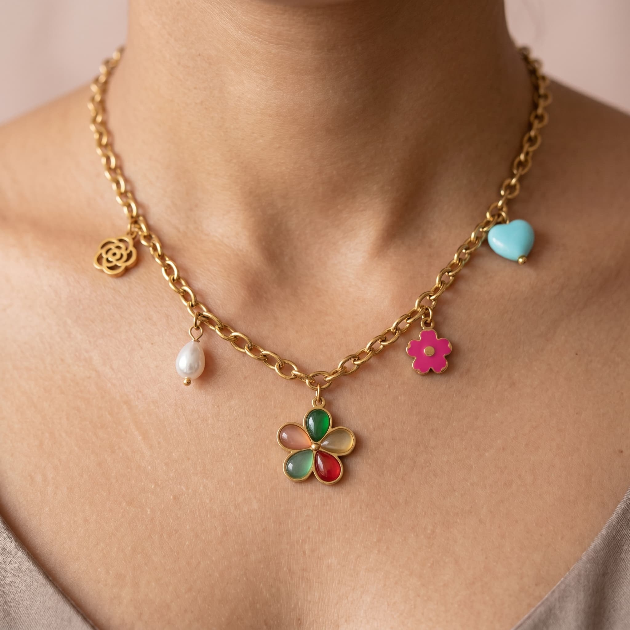 multicolour charm chain necklace