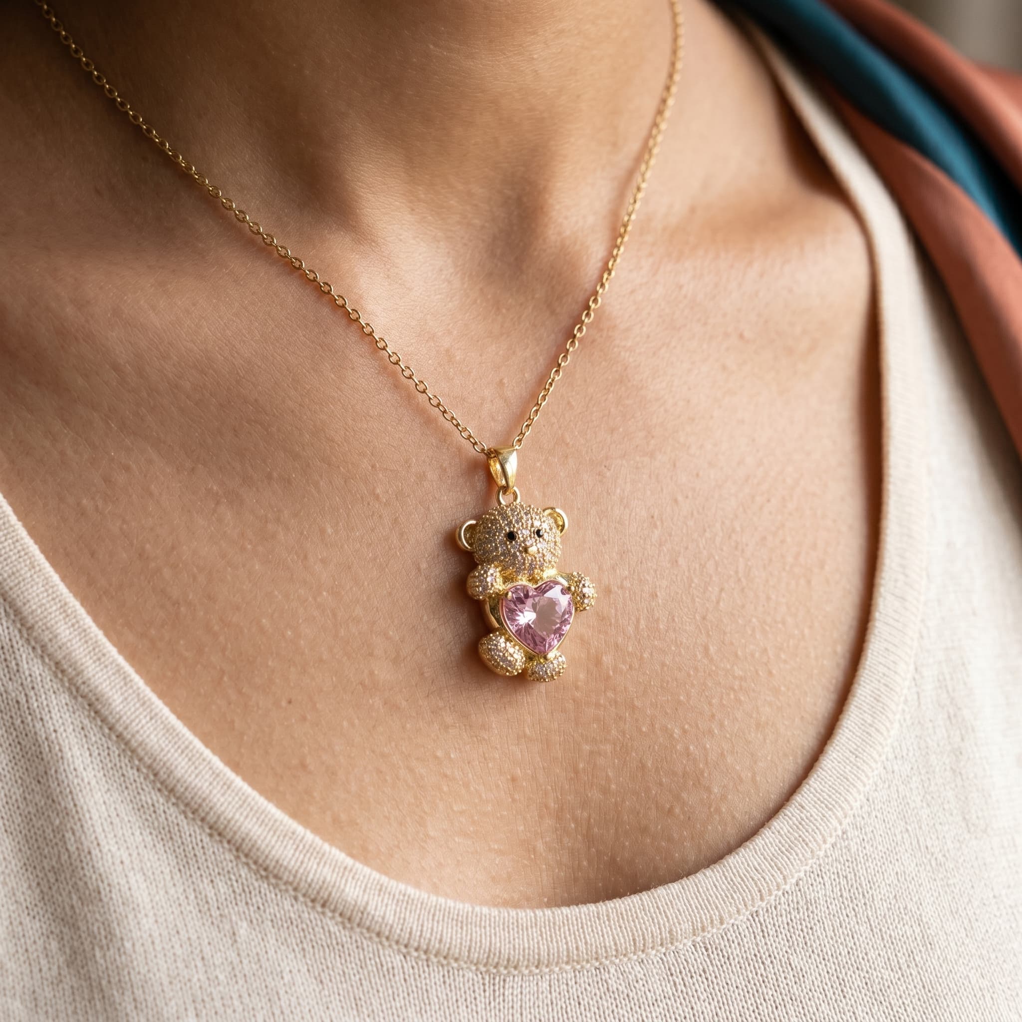 pink heart teddy pendant