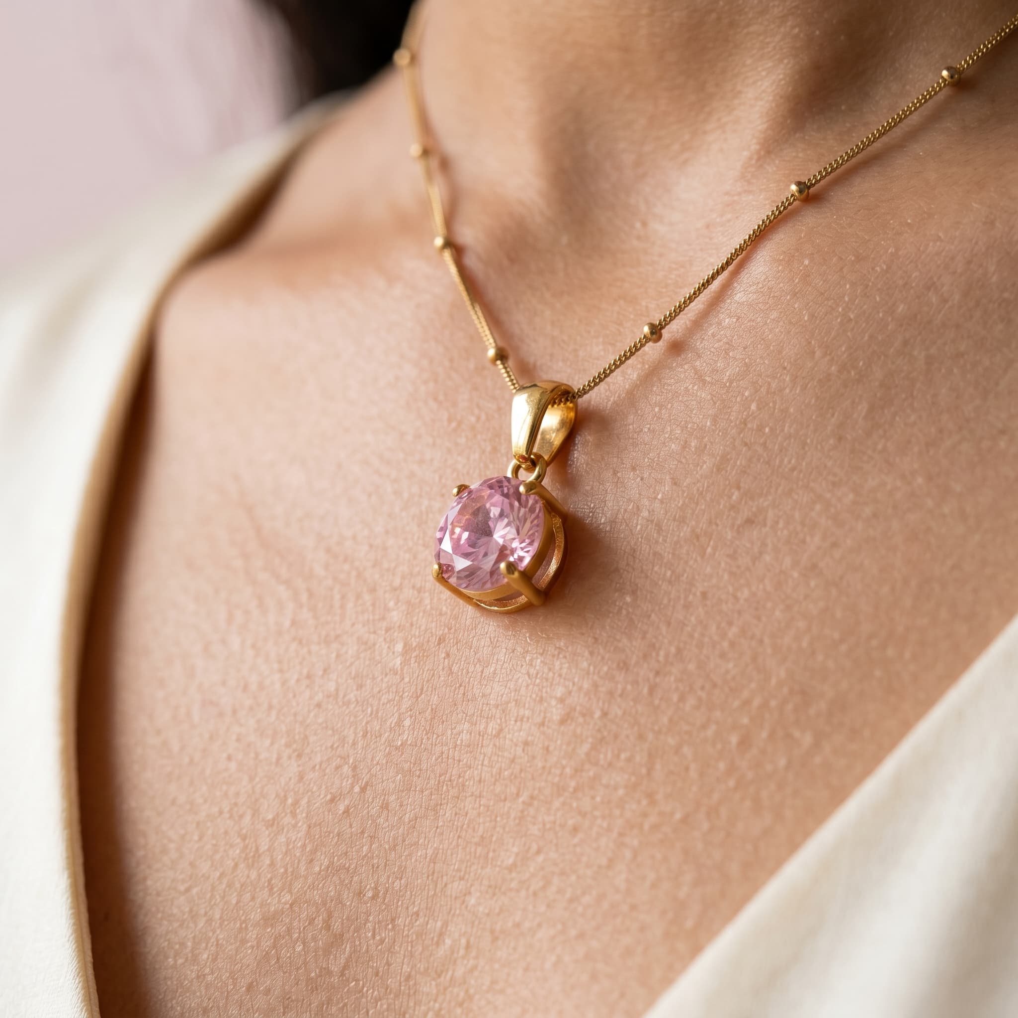 pink gem beaded chain necklace