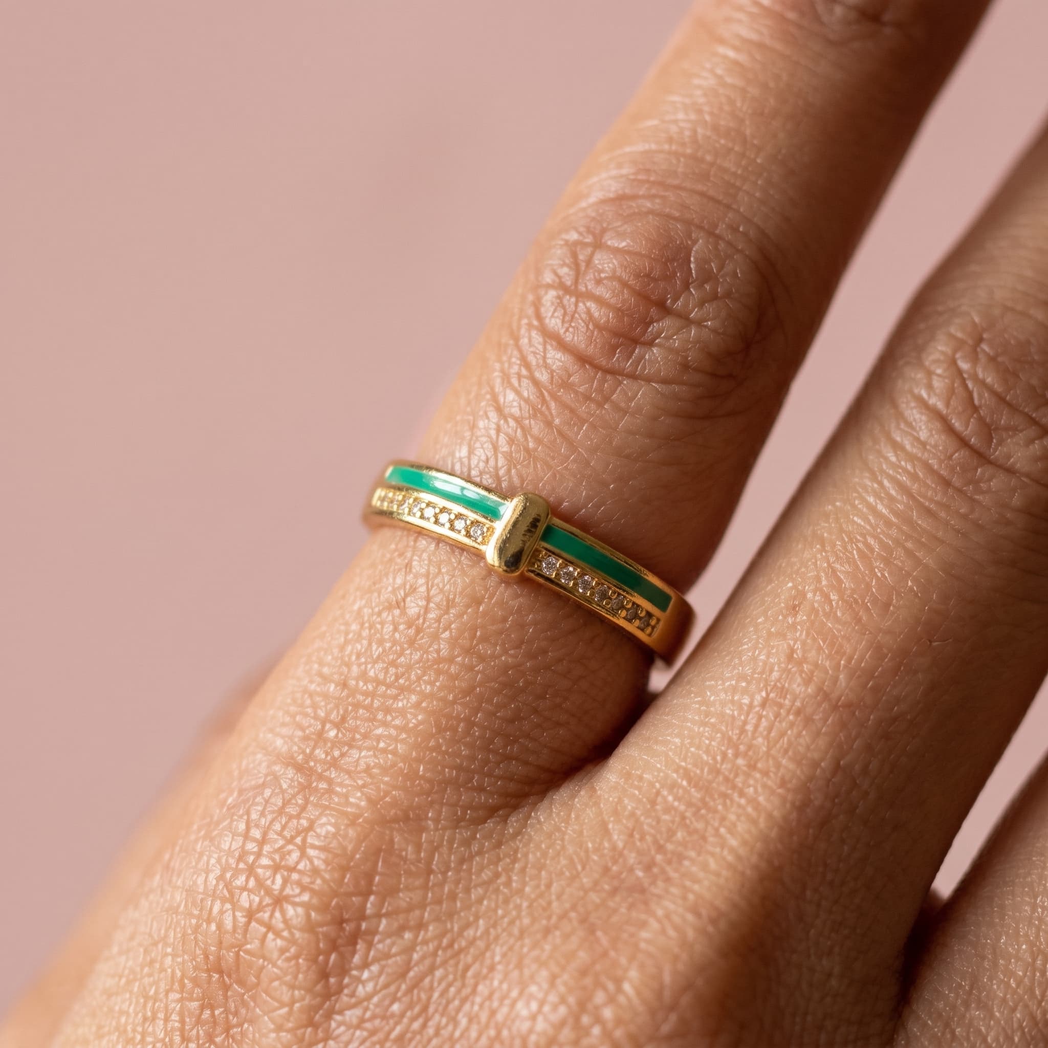 golden green enamel band ring