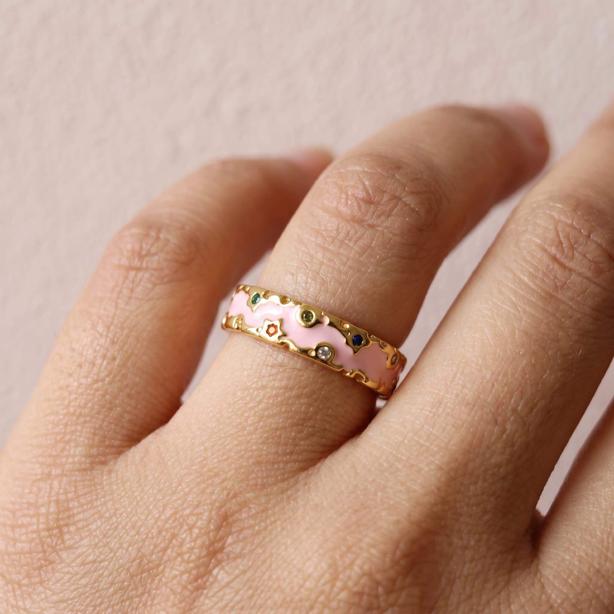 pink enamel star dust ring