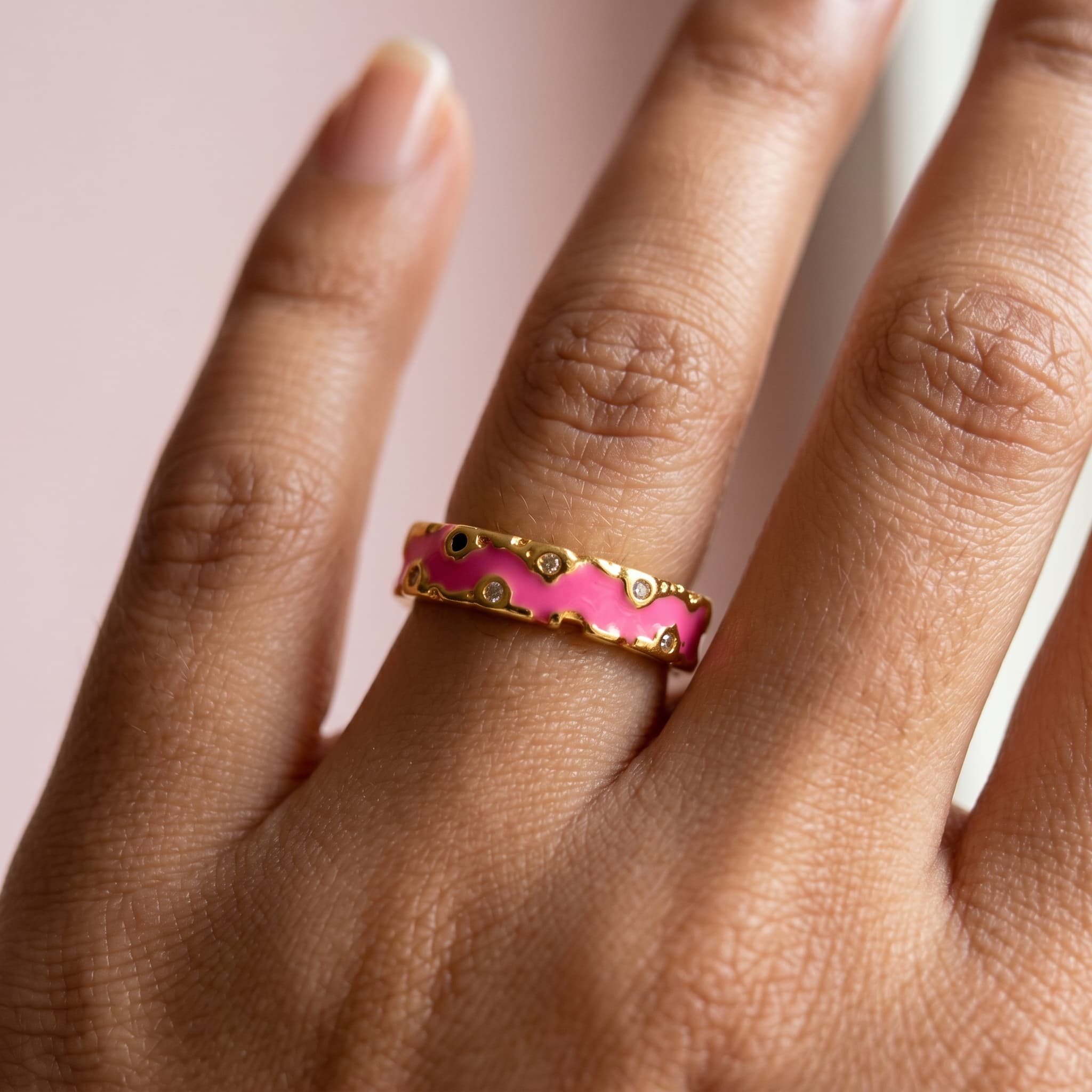 hot pink enamel gold ring