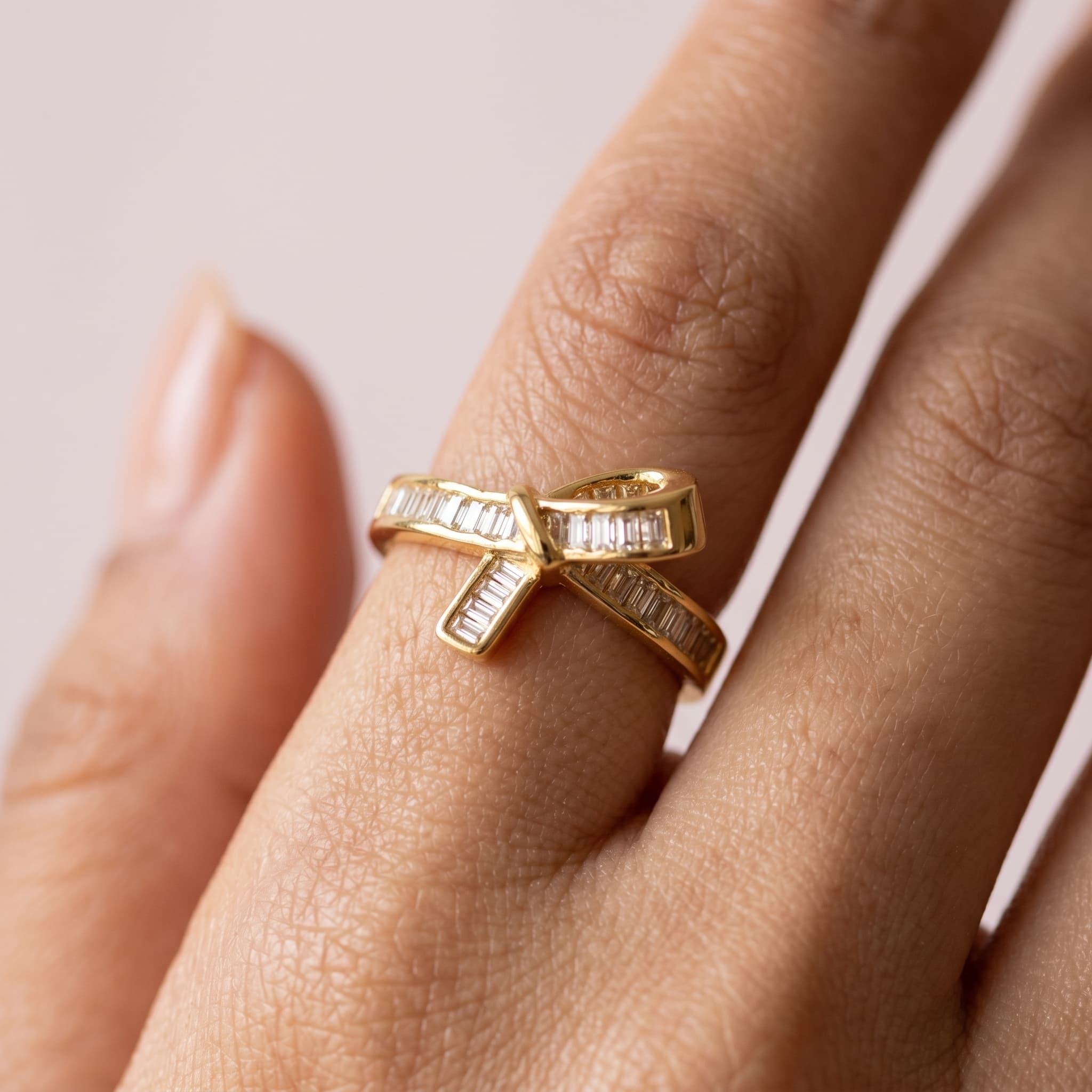 dainty ribbon baguette ring
