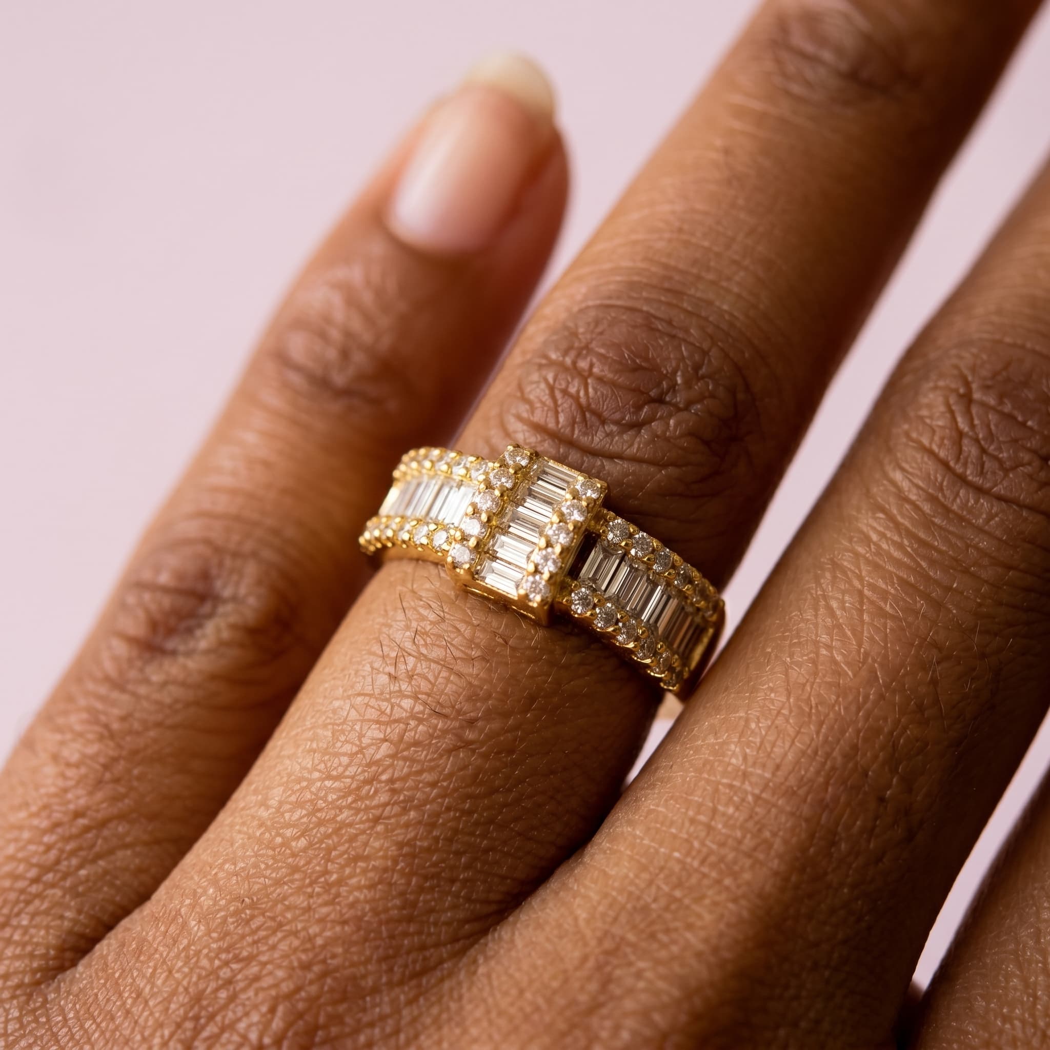 golden baguette spark adjustable ring