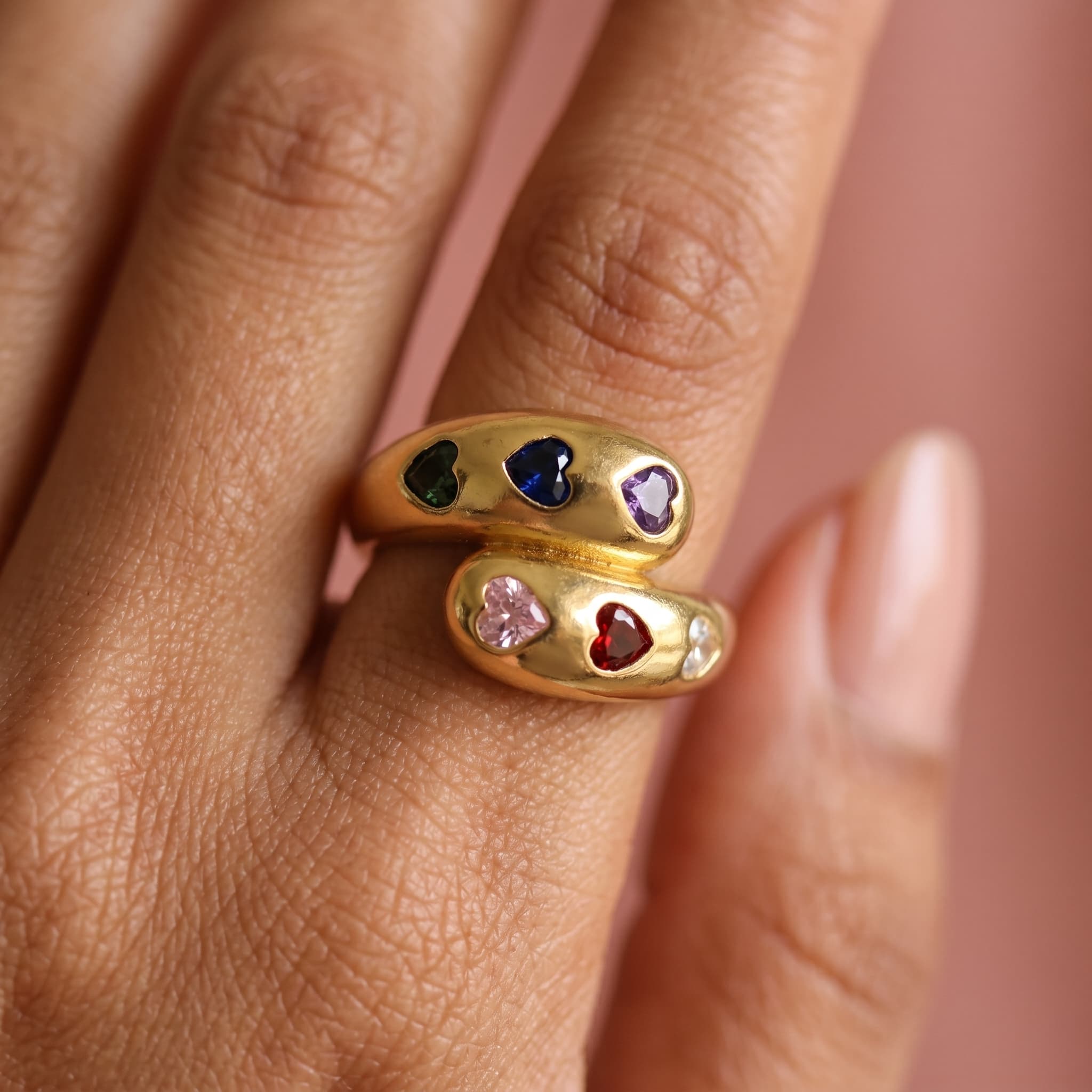 multicolour heart wrap ring