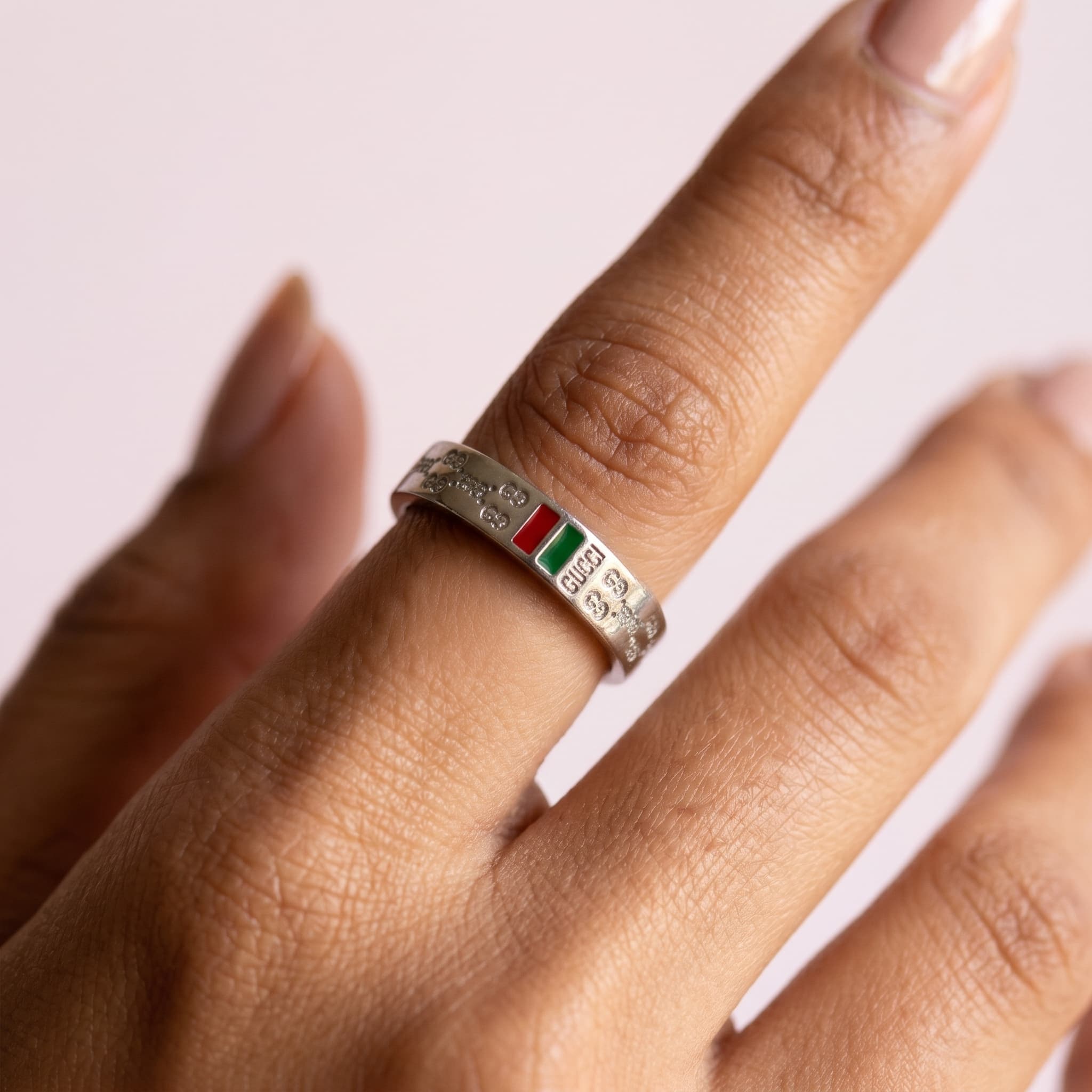 slim silver logo band
