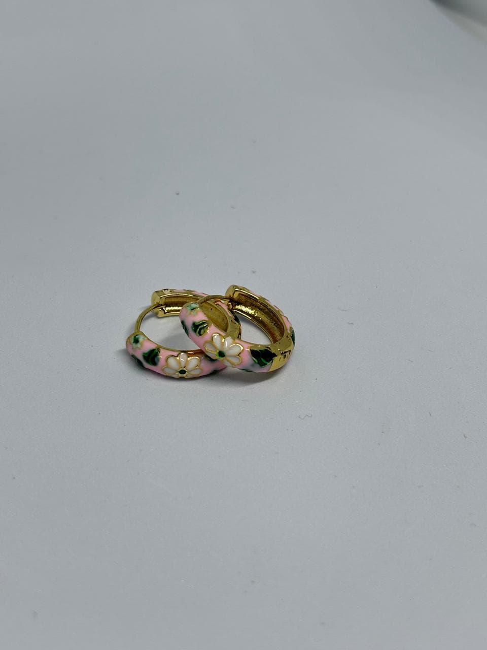 pink daisy enamel huggie hoops