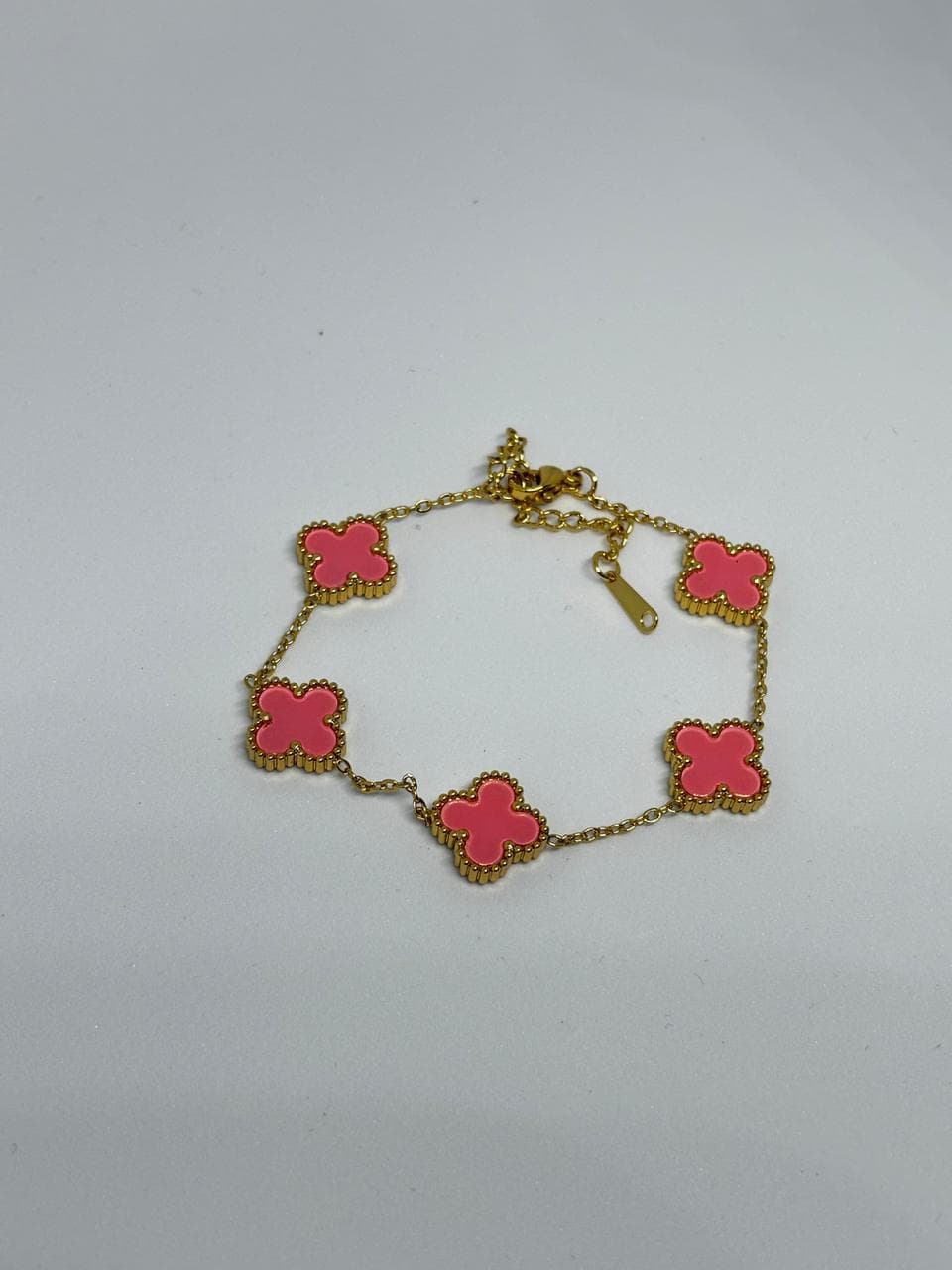 pink clover charm gold bracelet