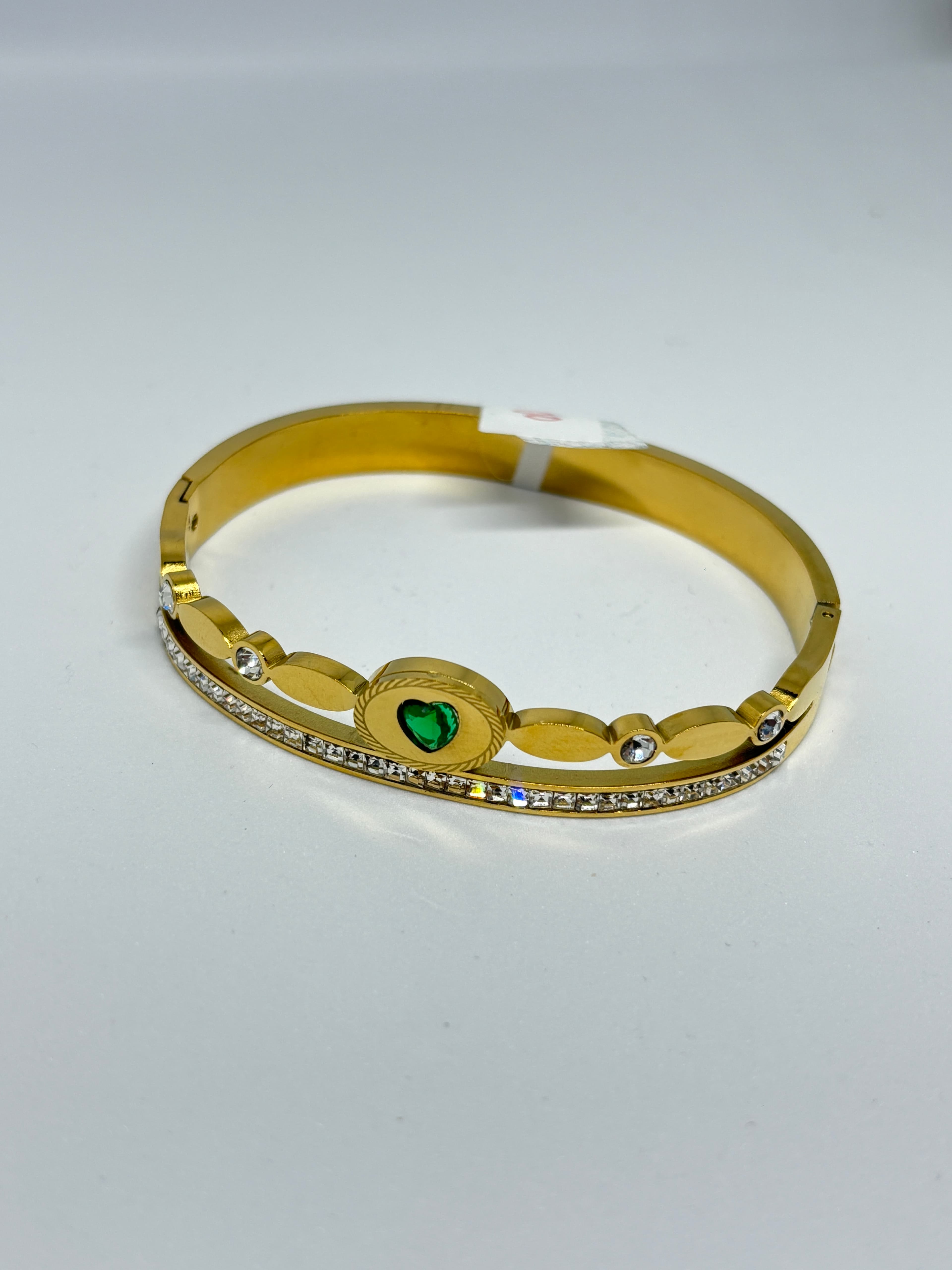green heart charm bangle