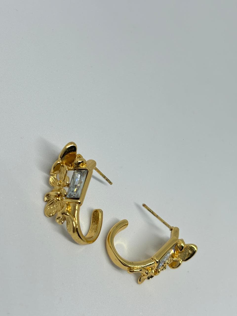 floral baguette gold hoops