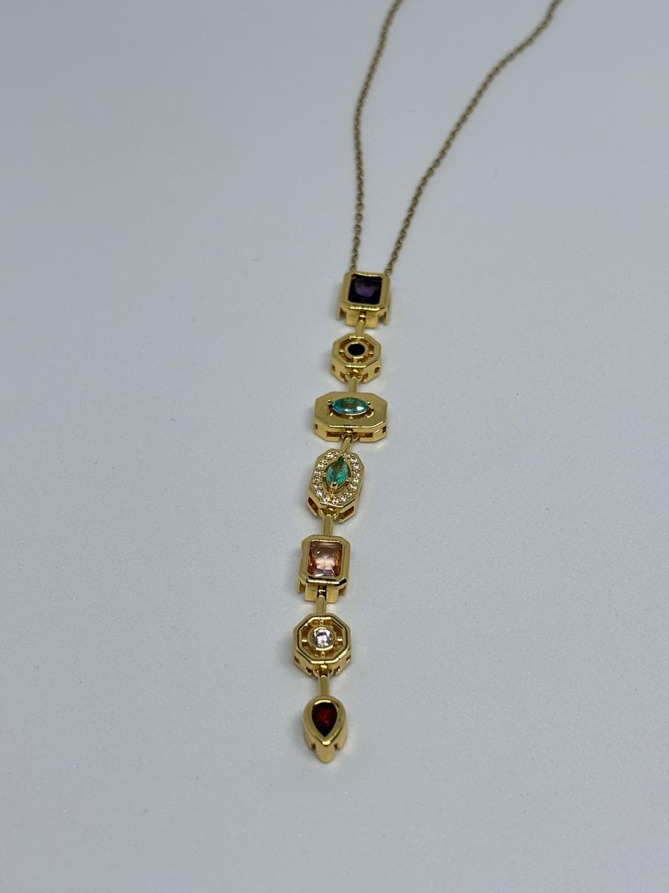 multicolour gemstone drop necklace