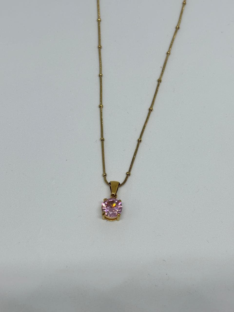 pink gem beaded chain necklace
