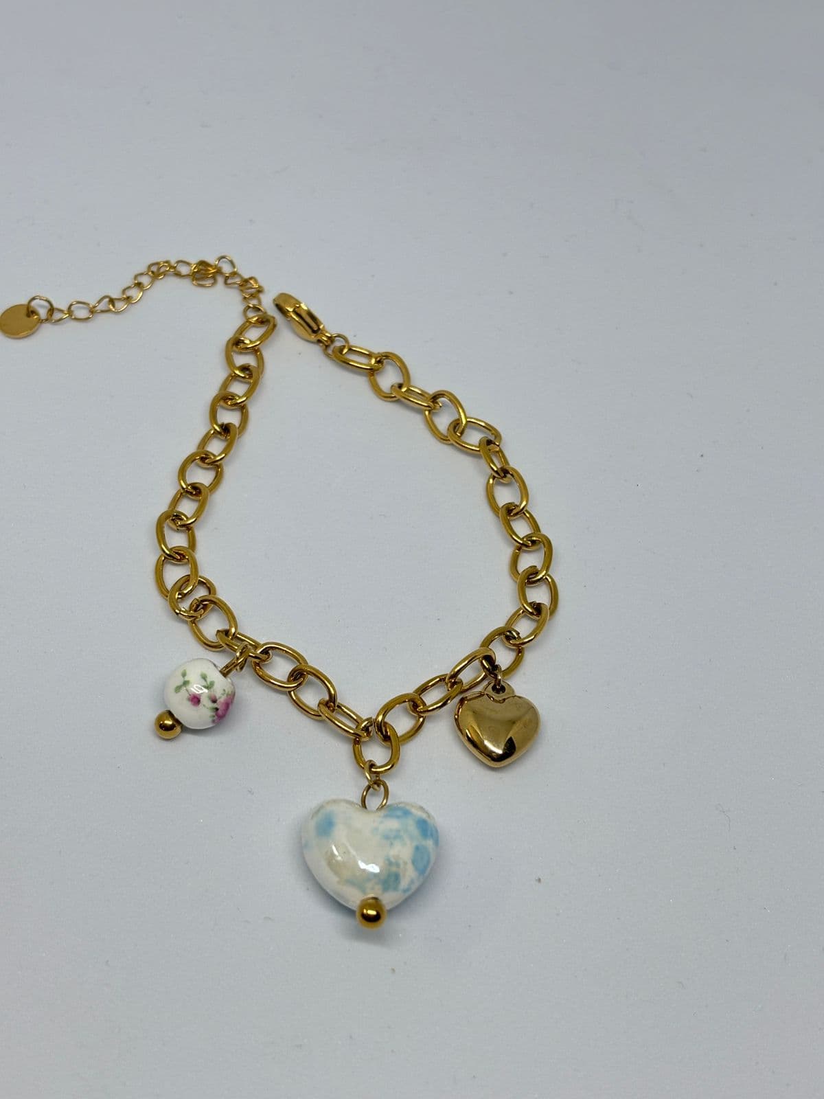 blue floral heart charm bracelet