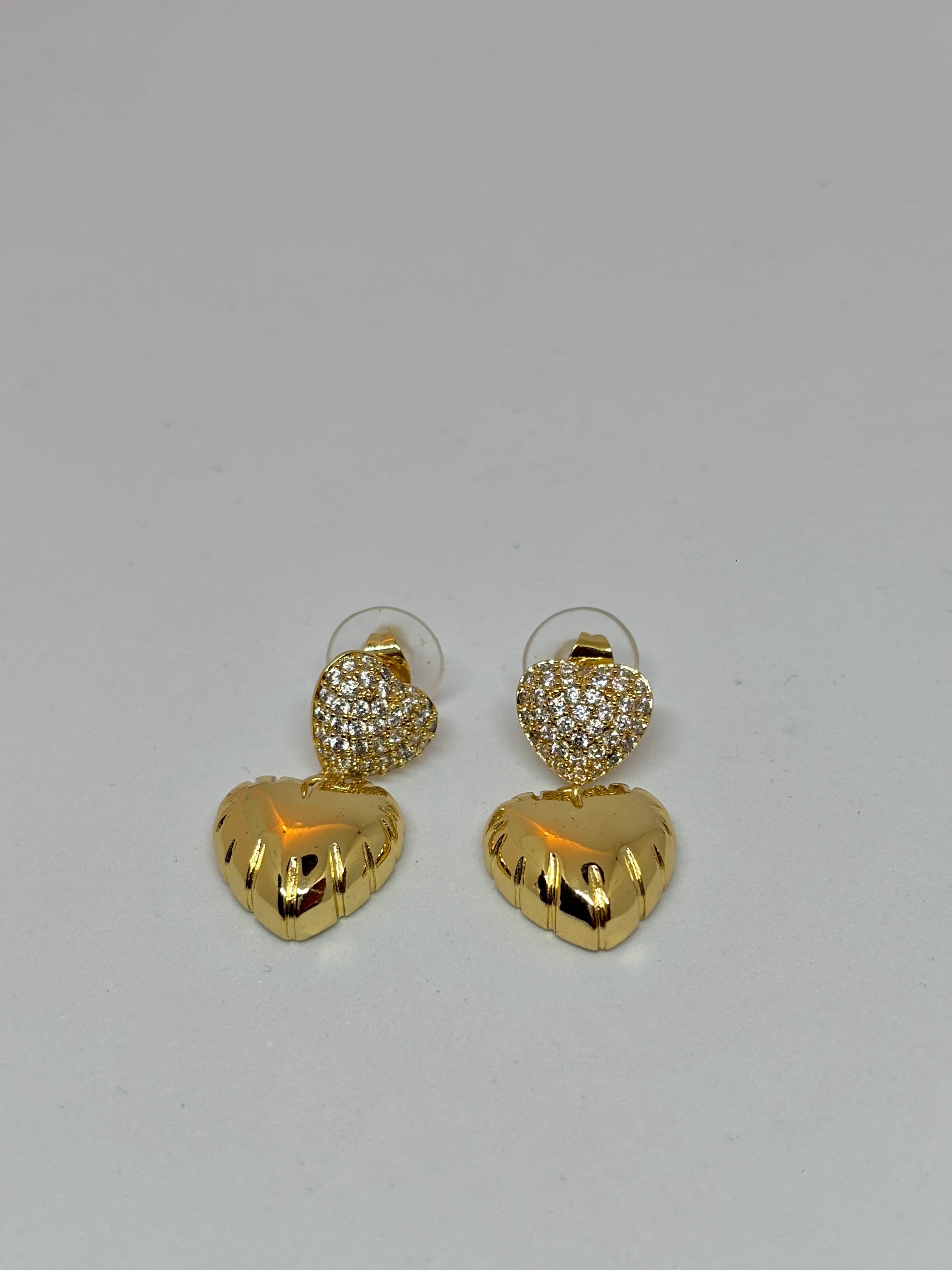 double heart gold studs