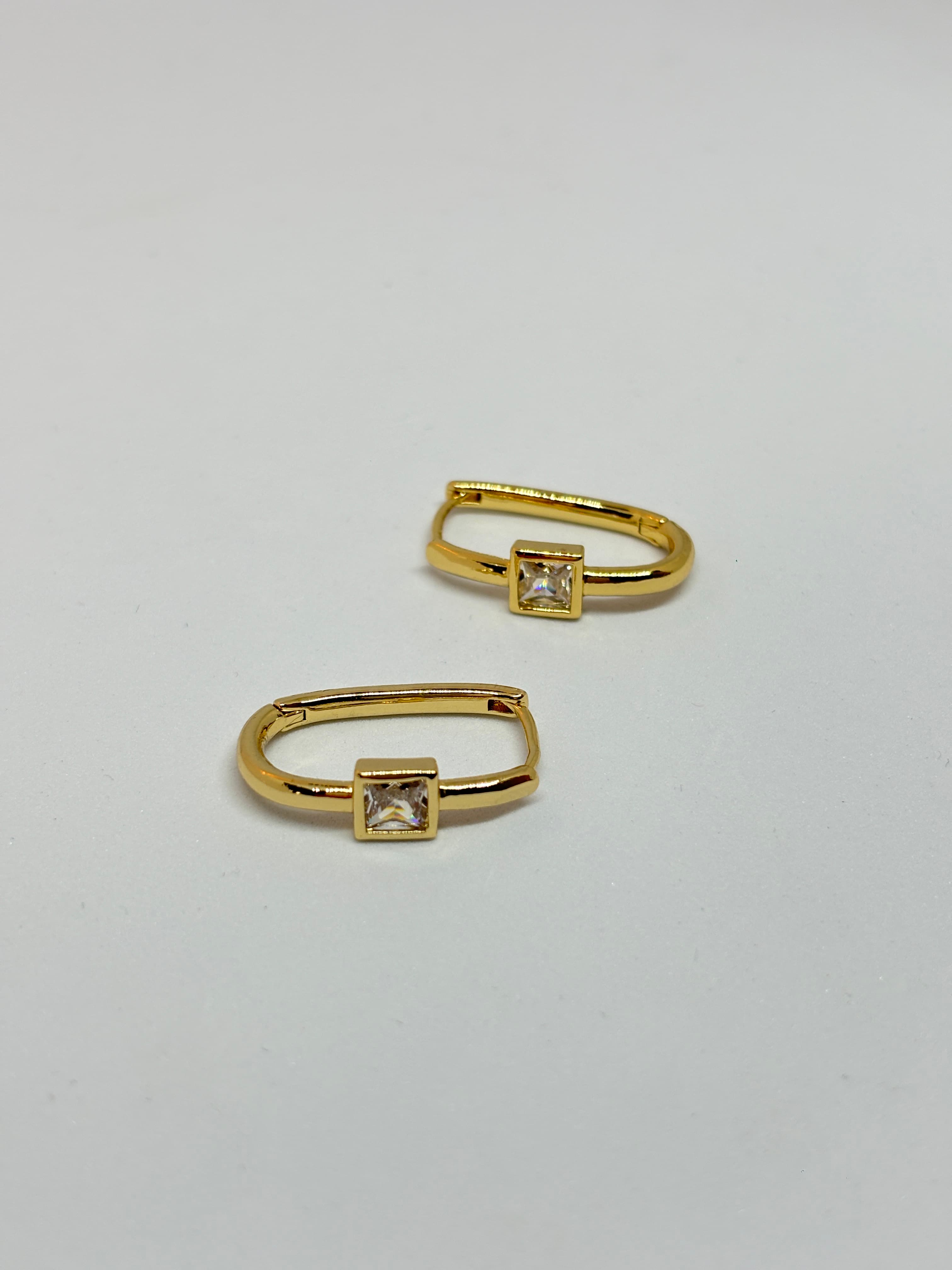 tiny square stone gold hoops