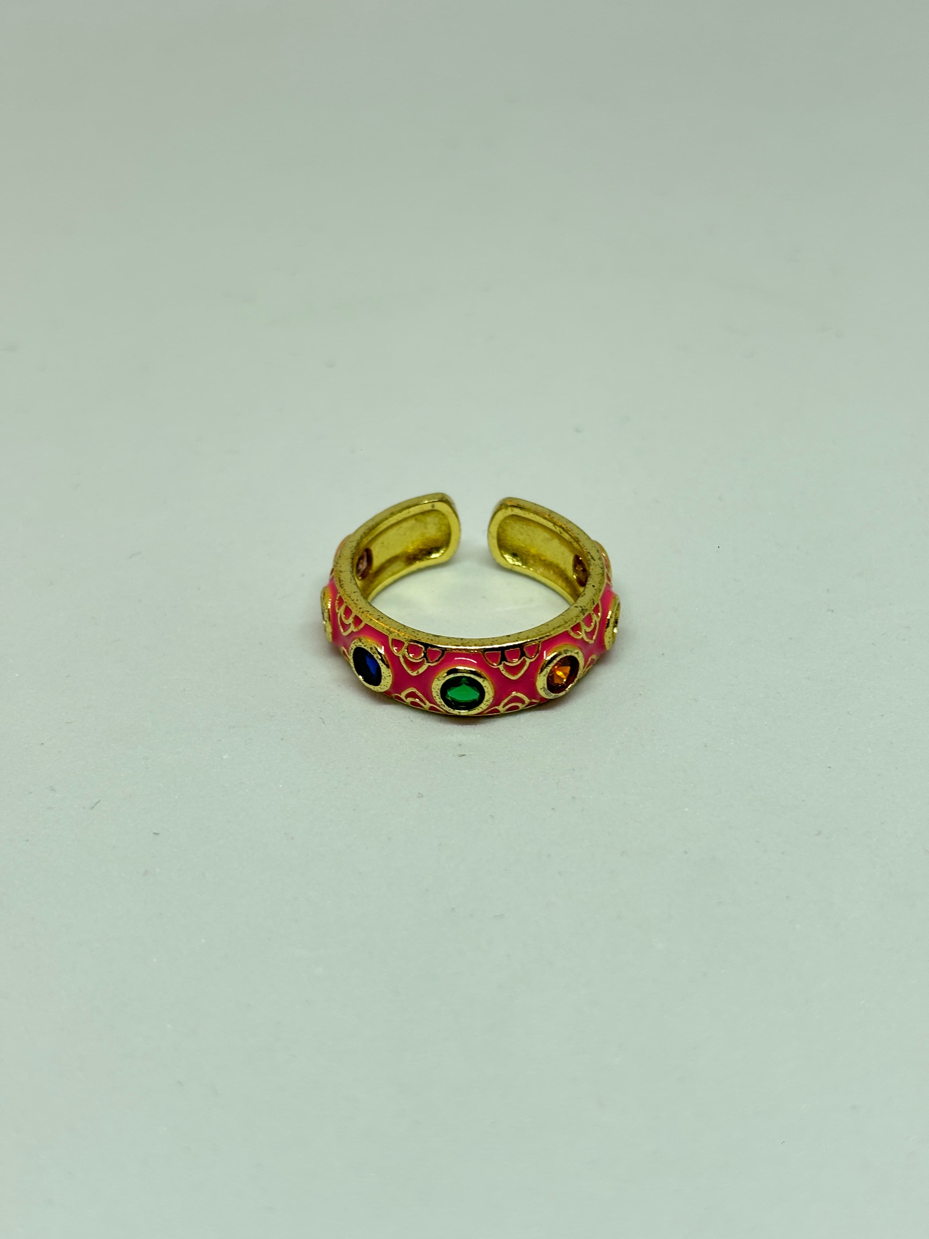 pink enamel multi stone ring