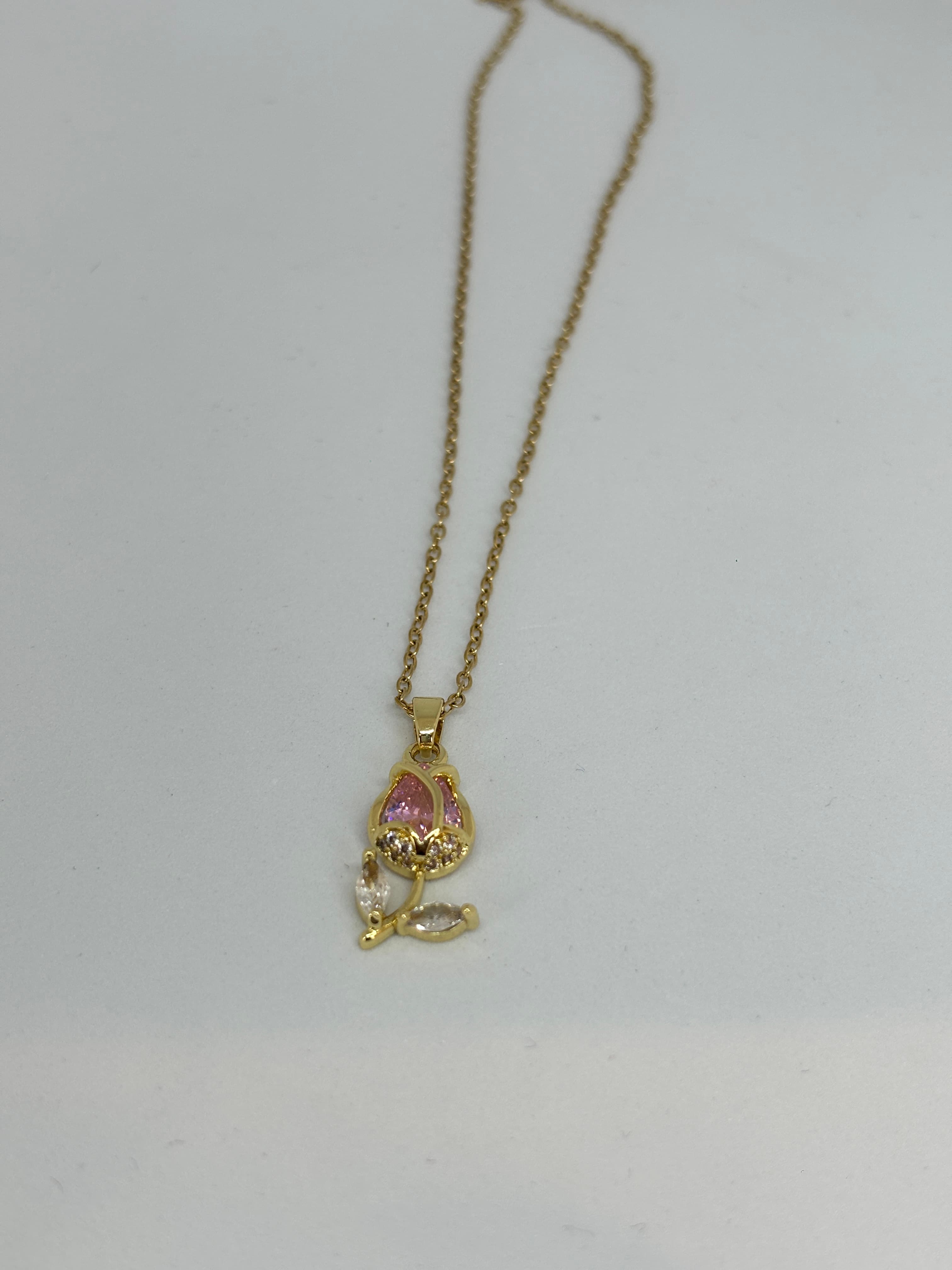 pink tulip charm necklace