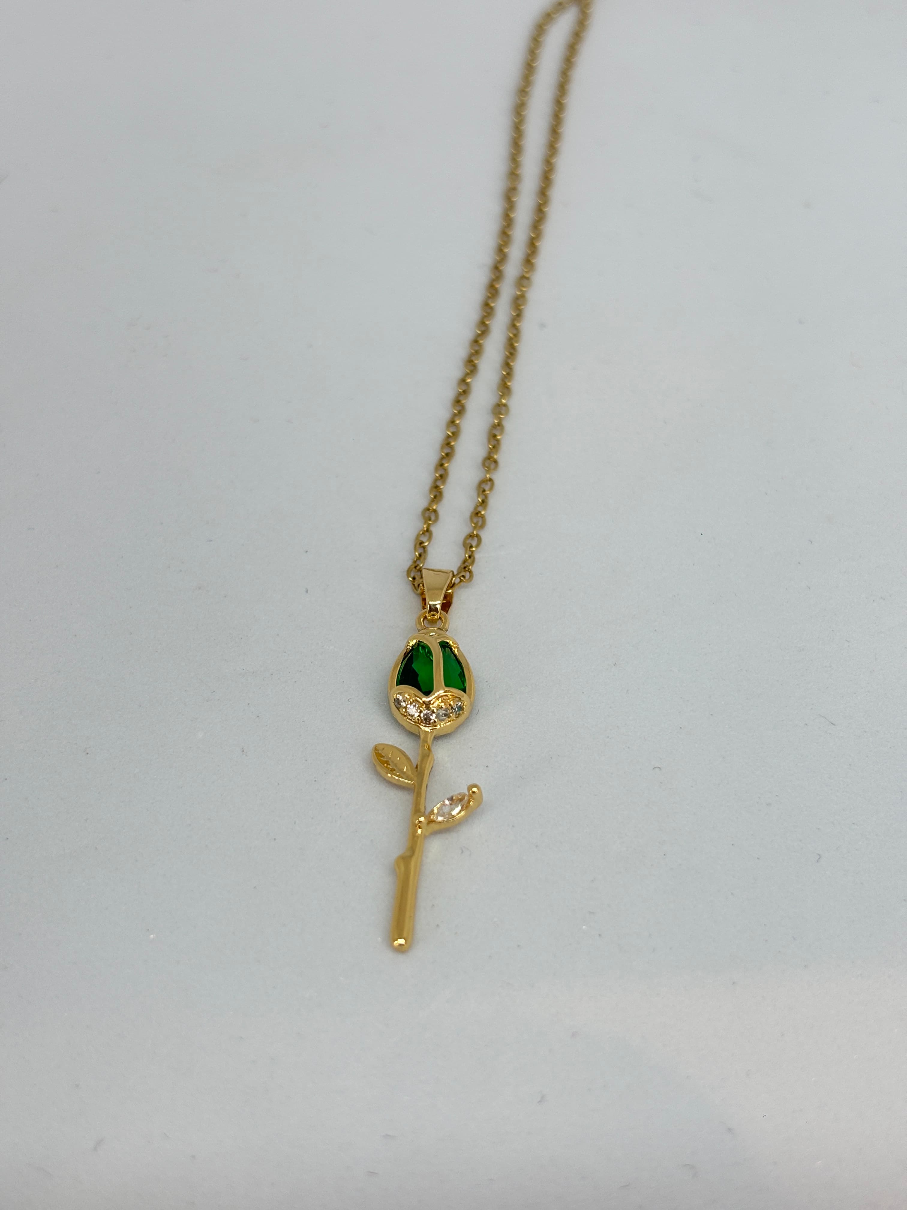 tiny emerald rose pendant
