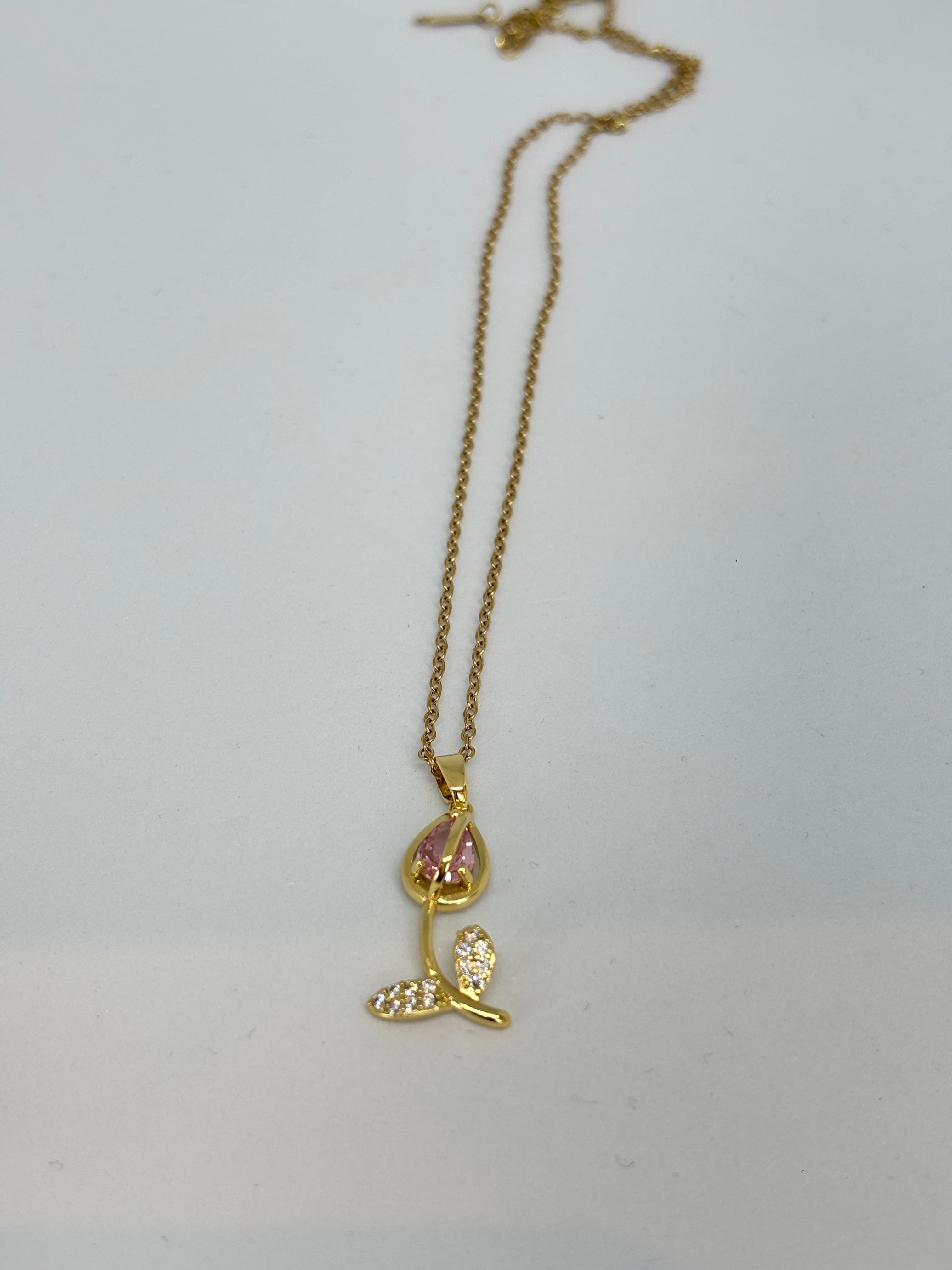 soft pink tulip pendant necklace