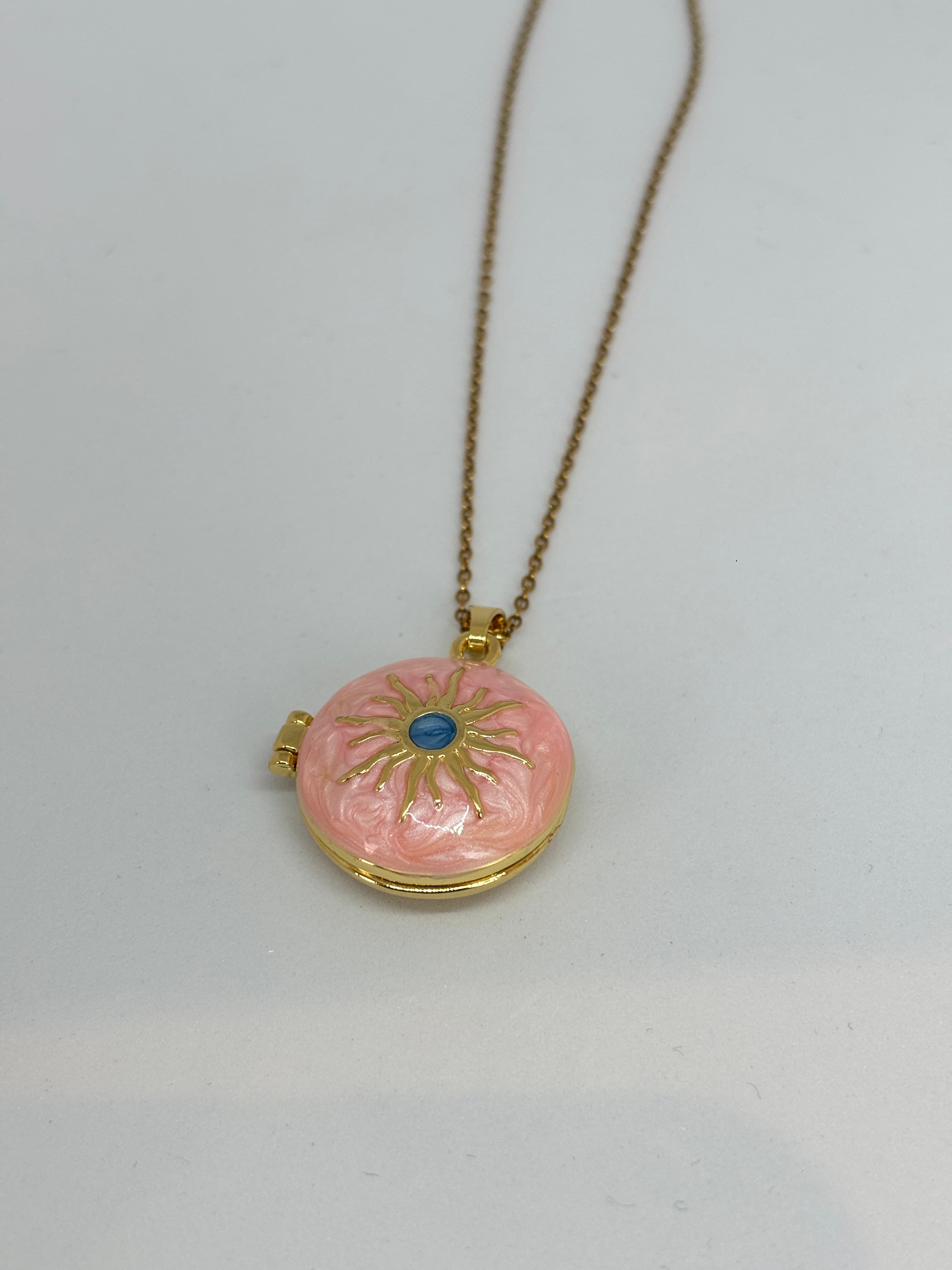 pink sunshine enamel locket
