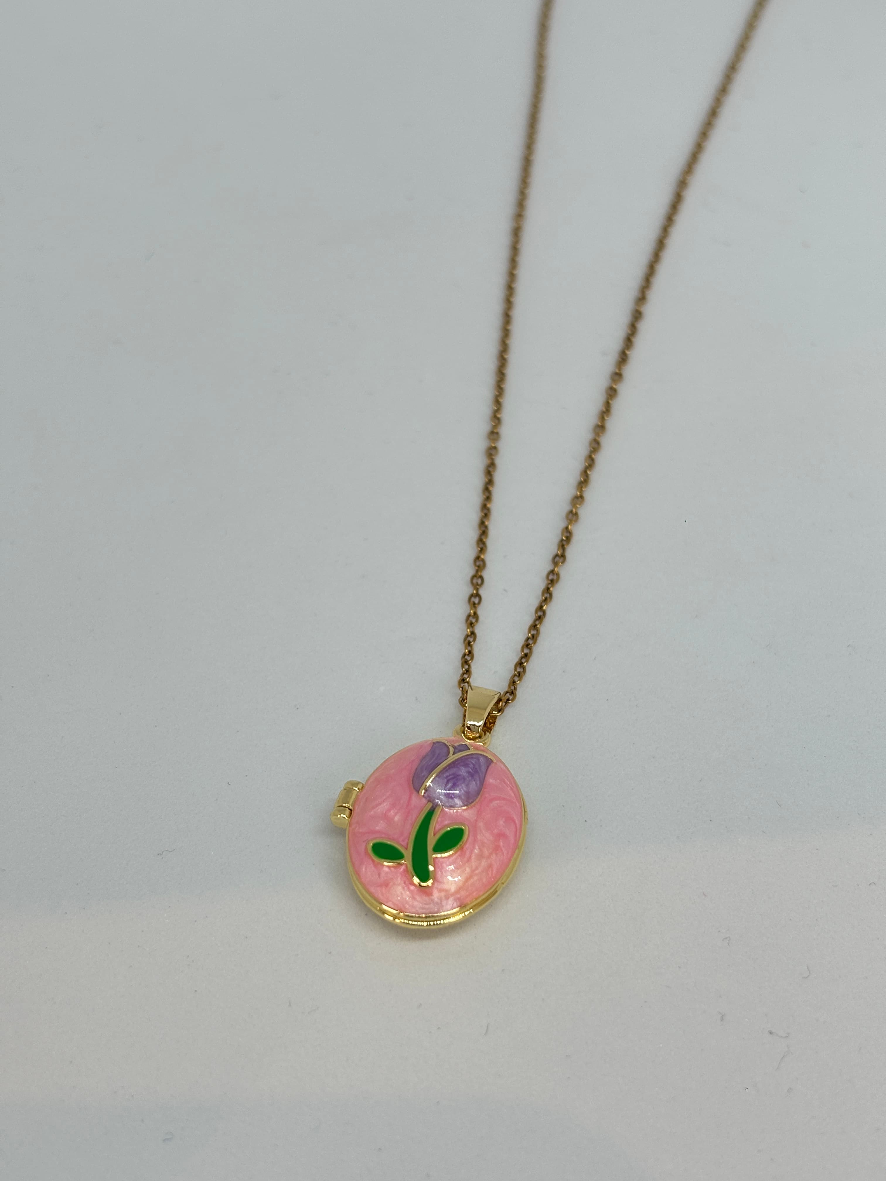 enamel tulip locket necklace