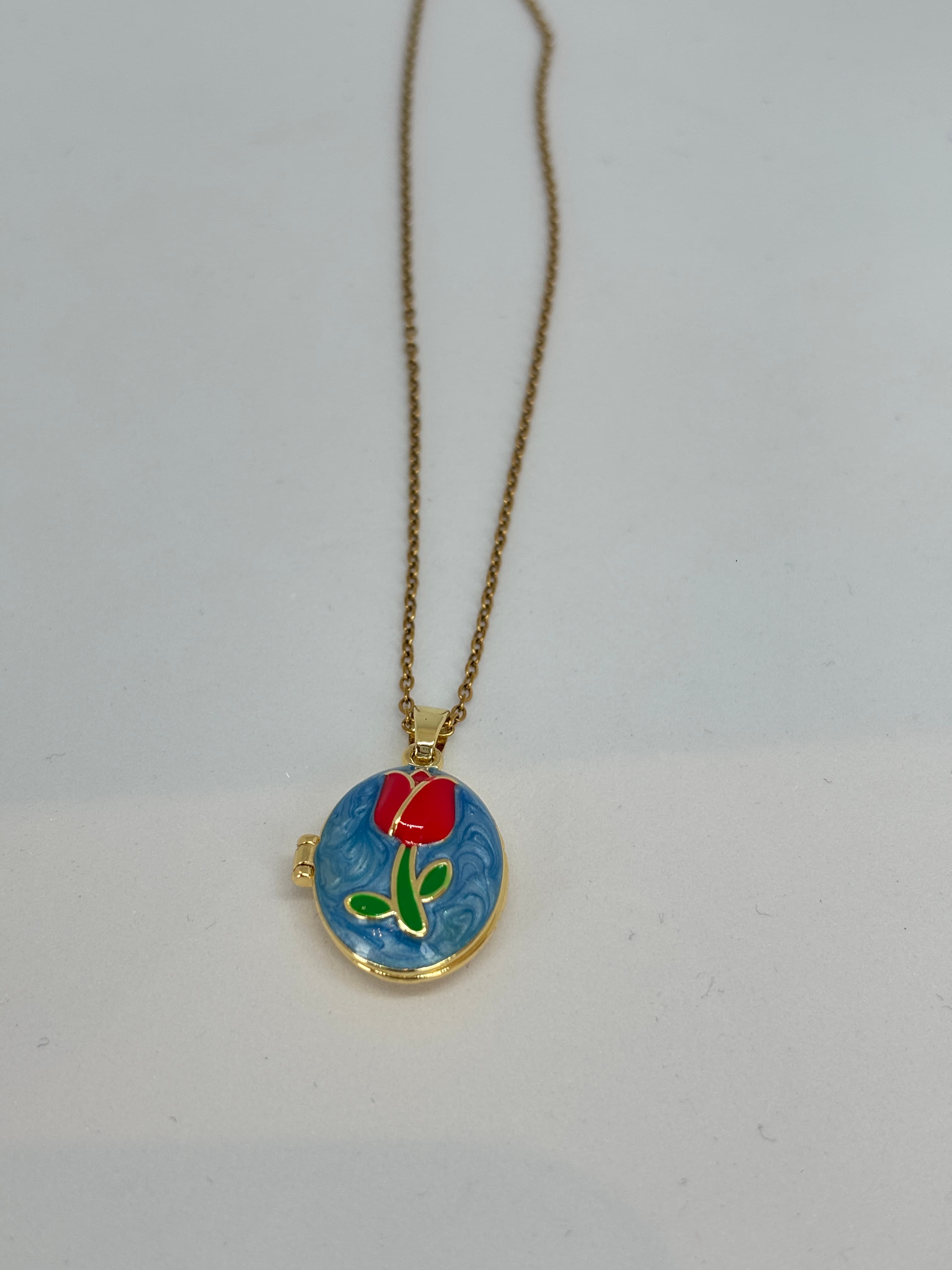 enamel tulip locket necklace