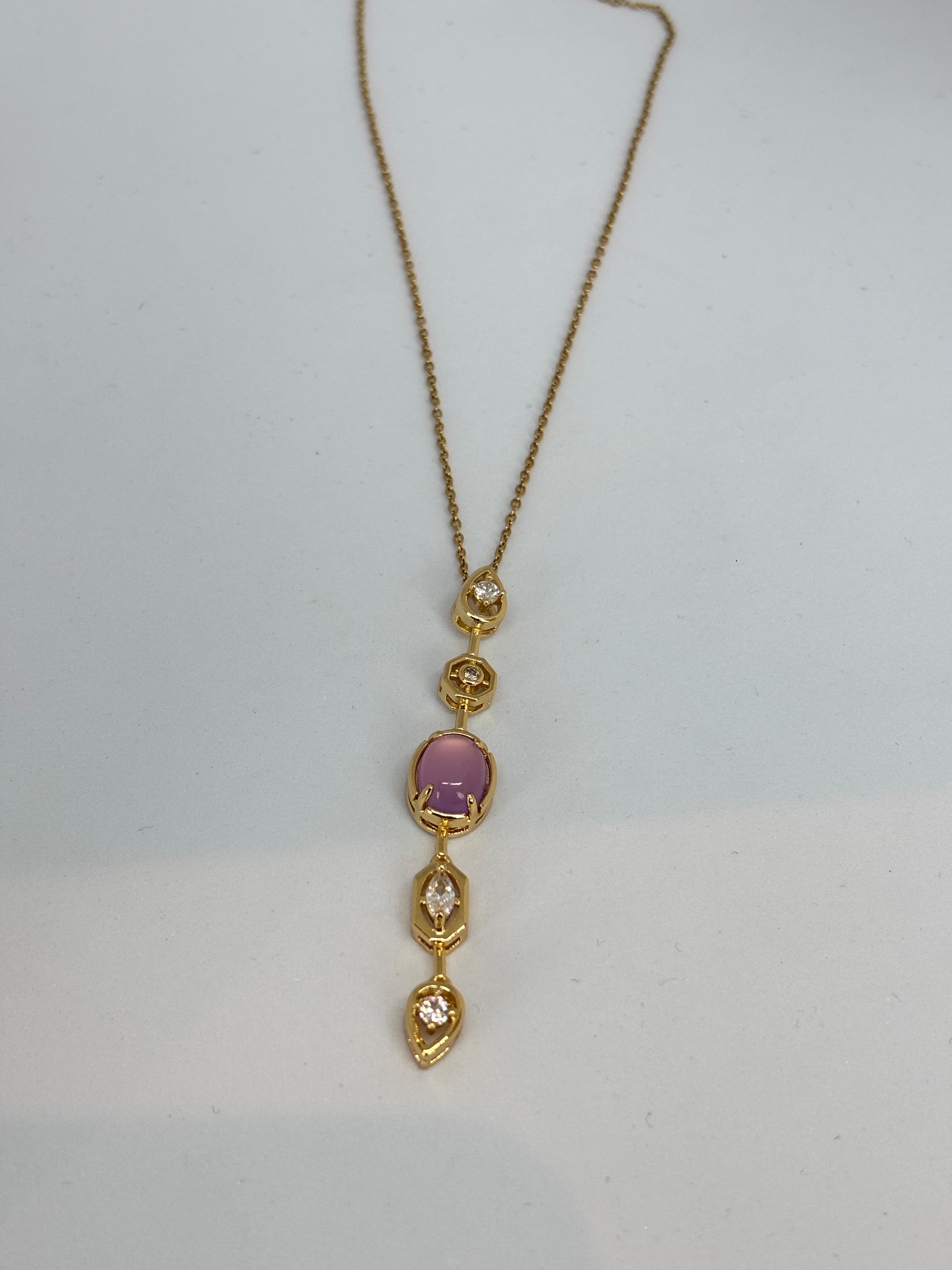pink stone drop necklace