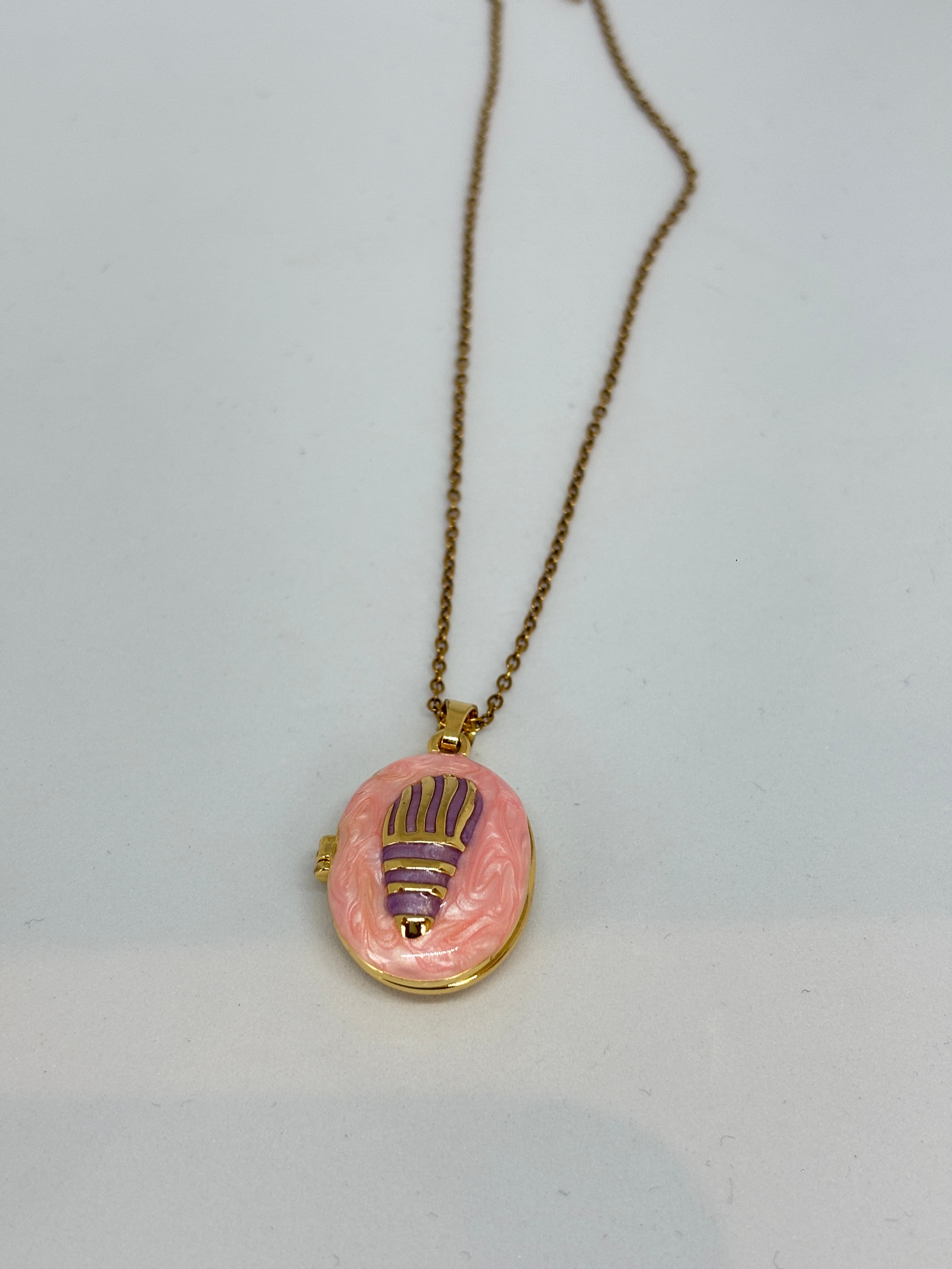 pink enamel locket necklace