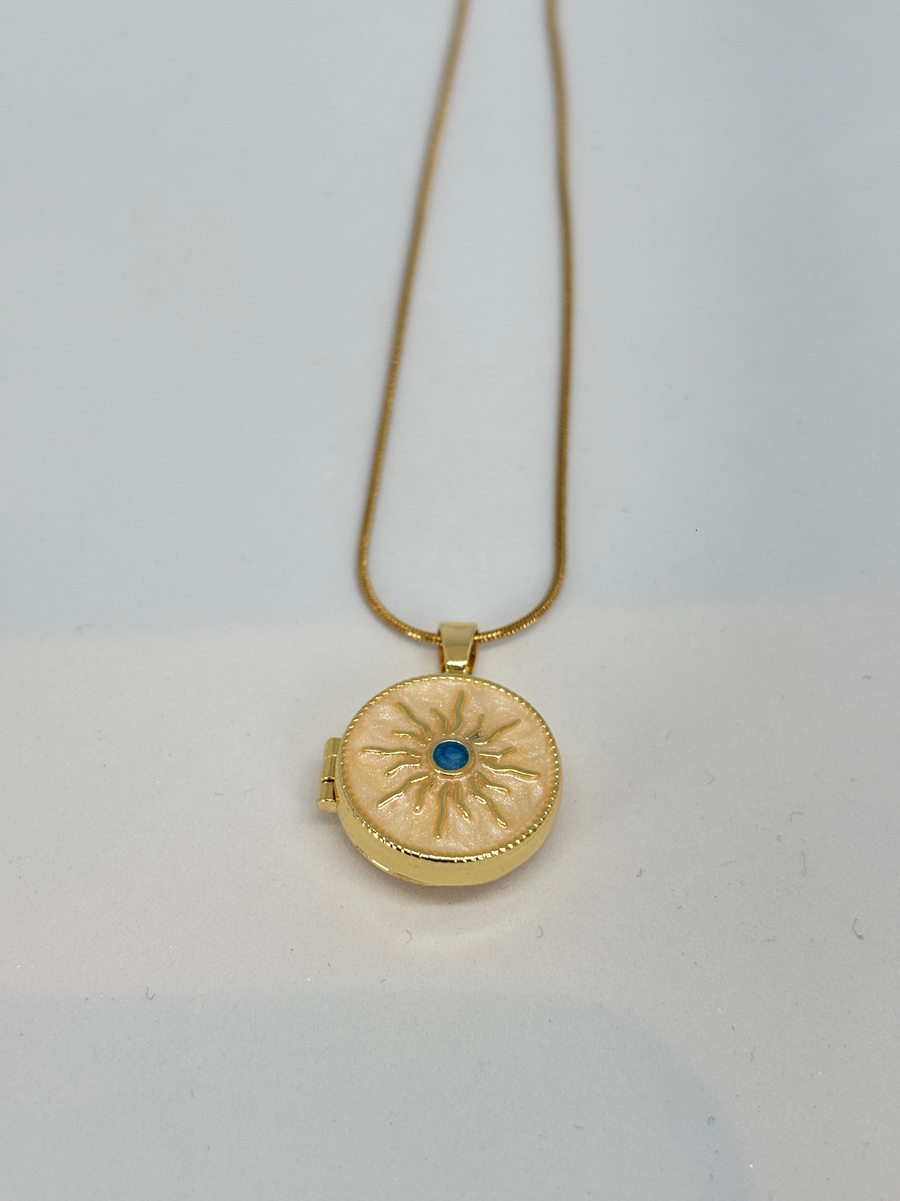 sunburst enamel locket necklace