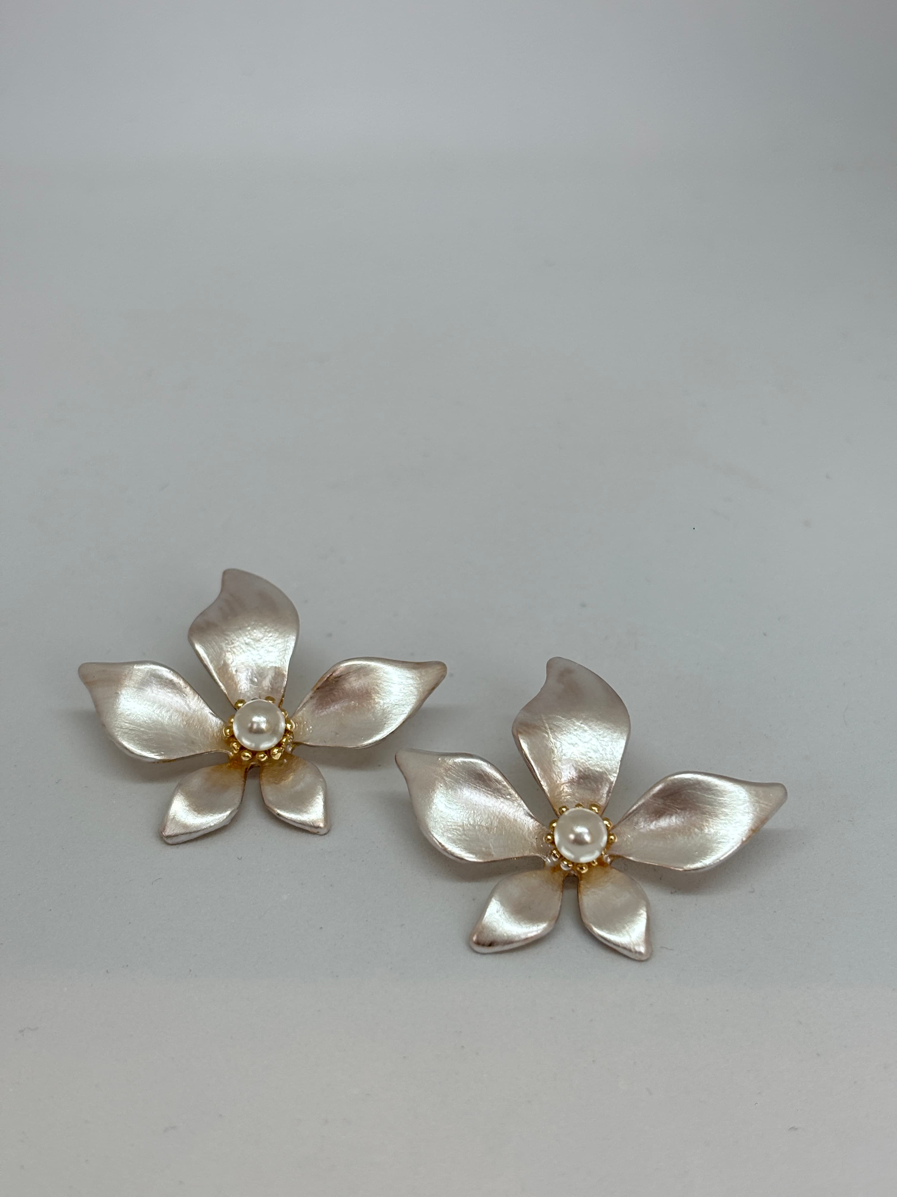 brushed silver floral studs