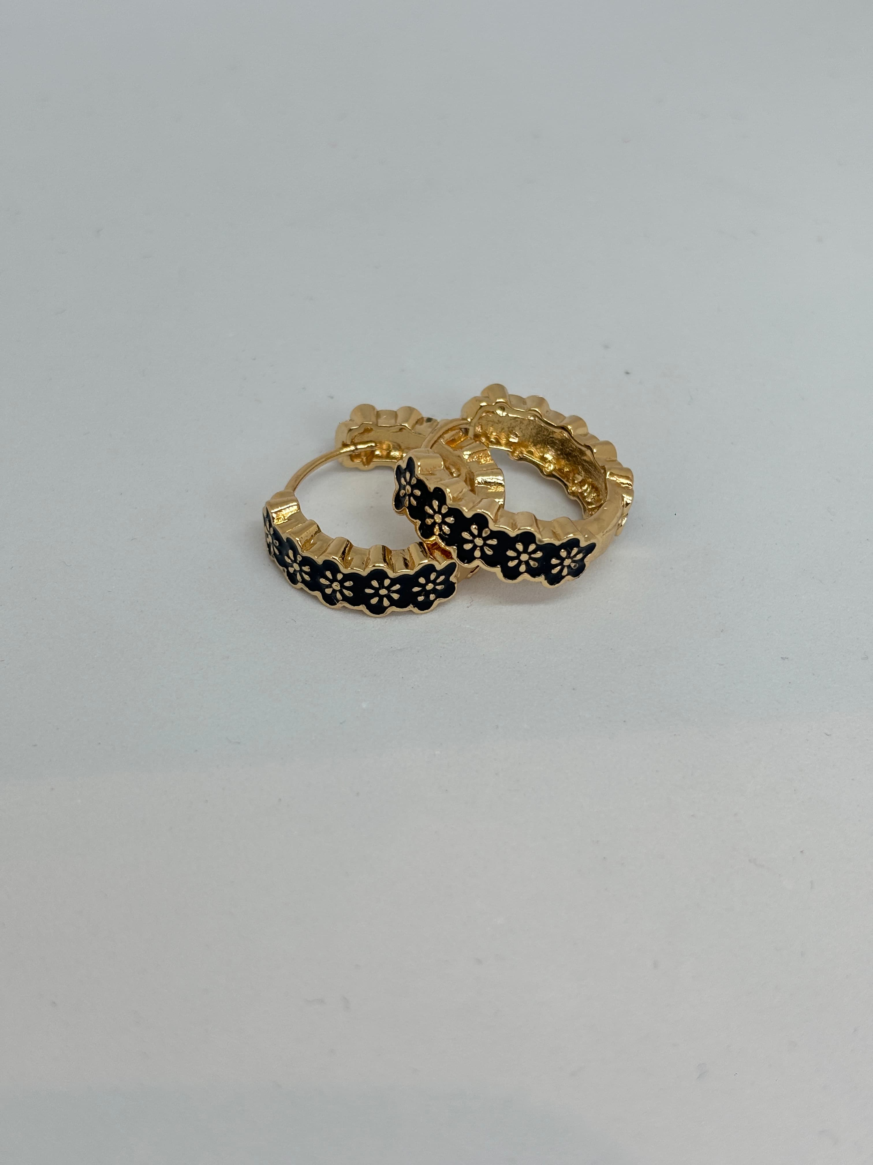 black floral gold hoops