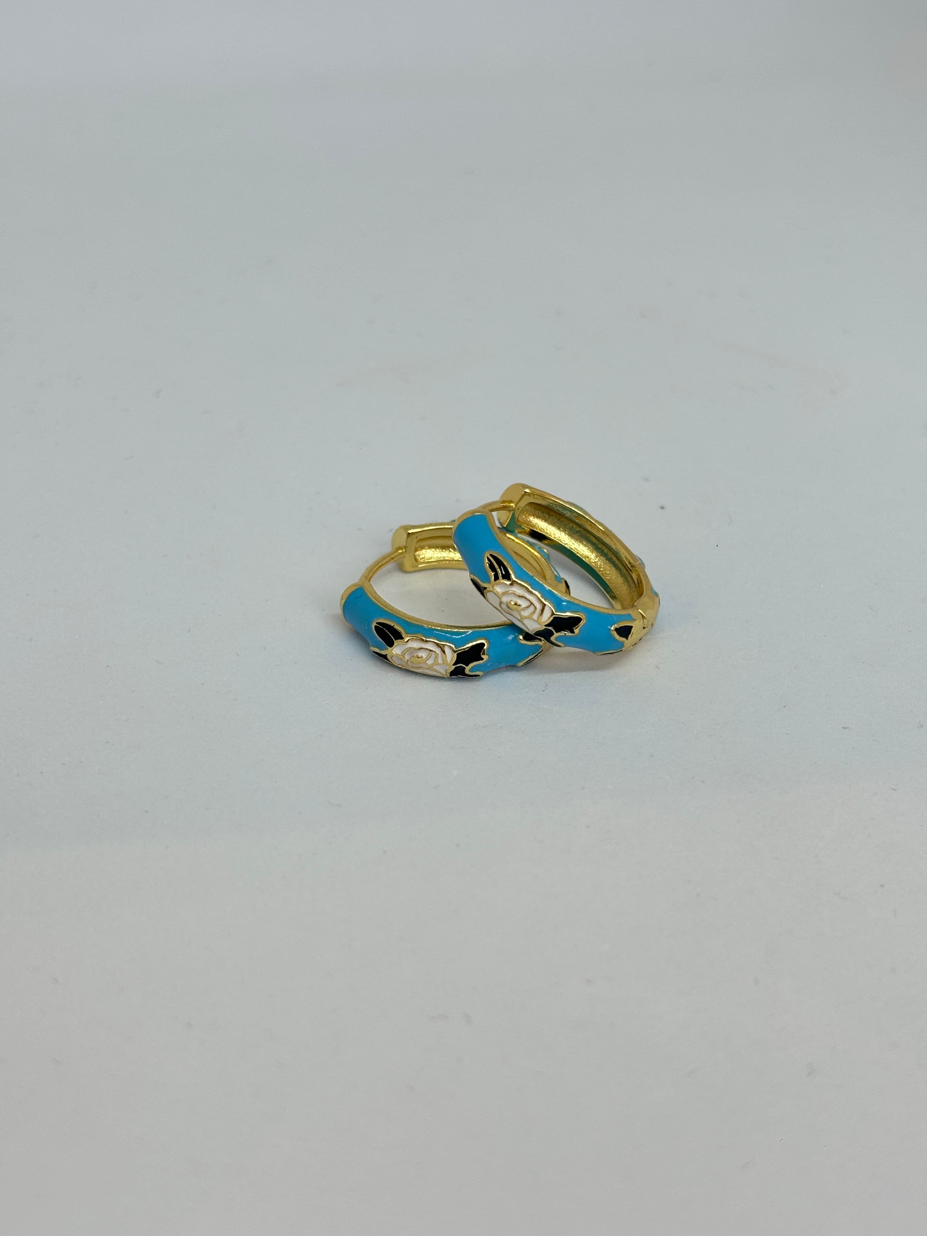 blue enamel floral huggie hoops