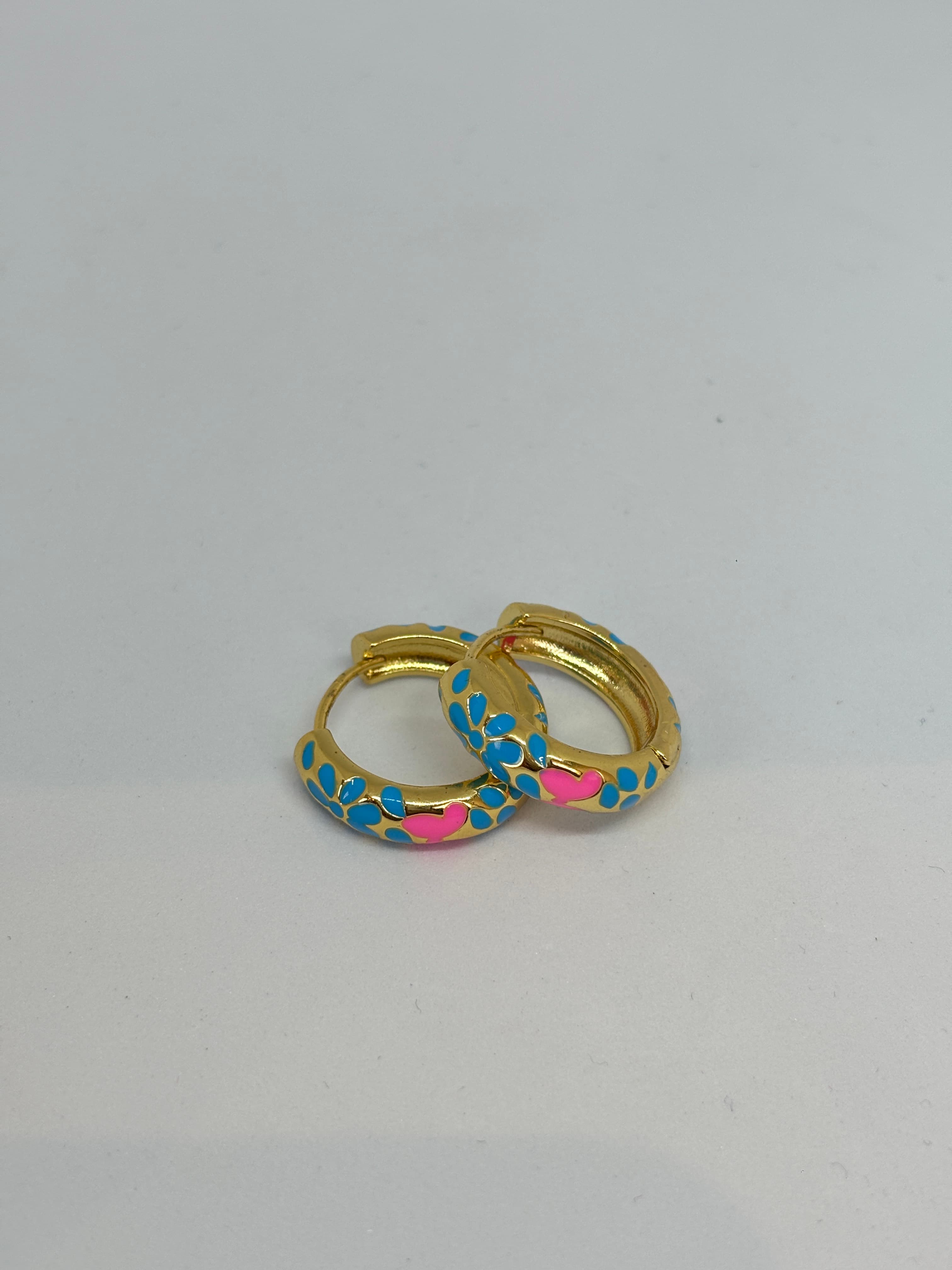 blue and pink floral hoops