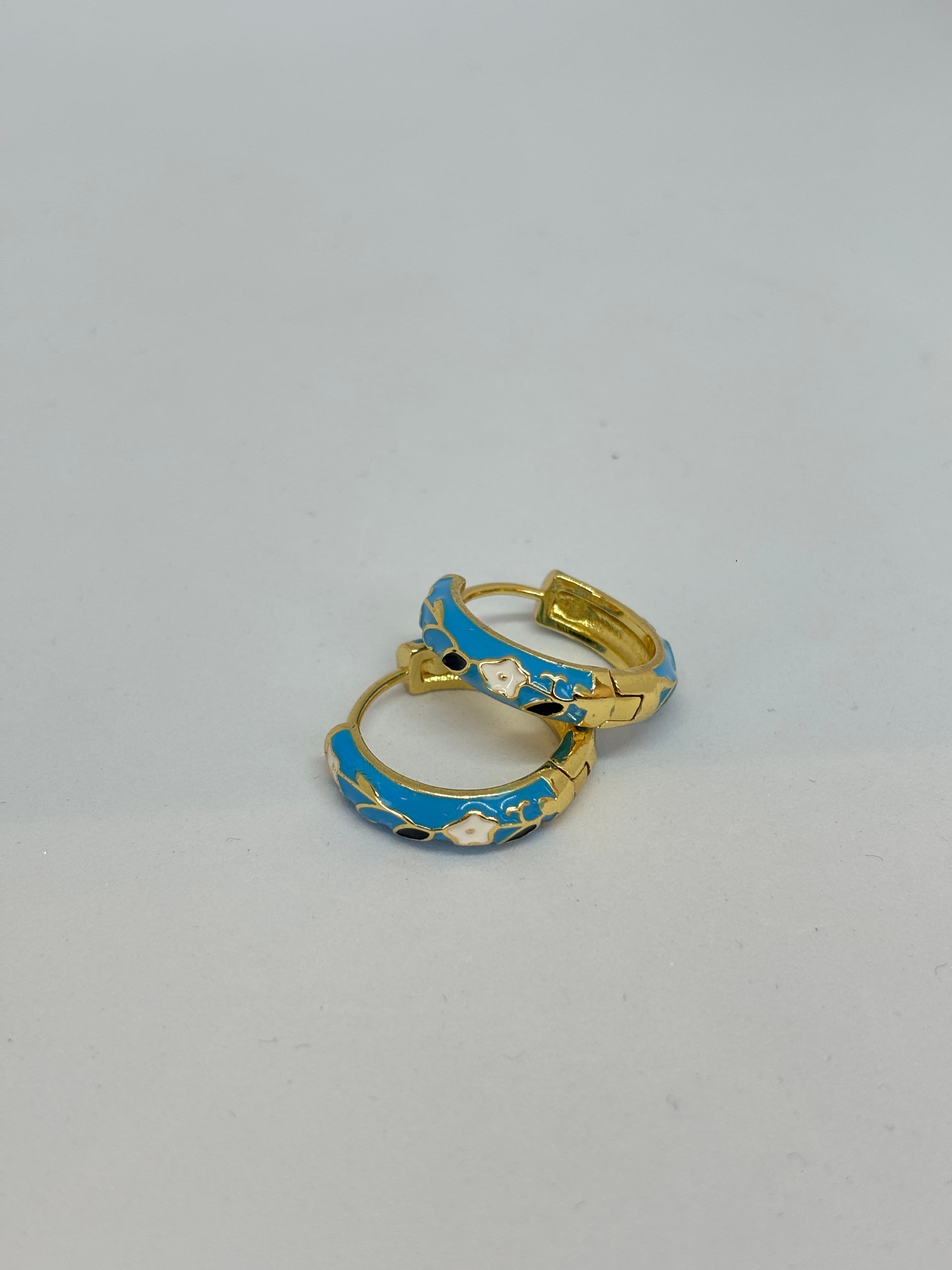 blue floral enamel mini hoops