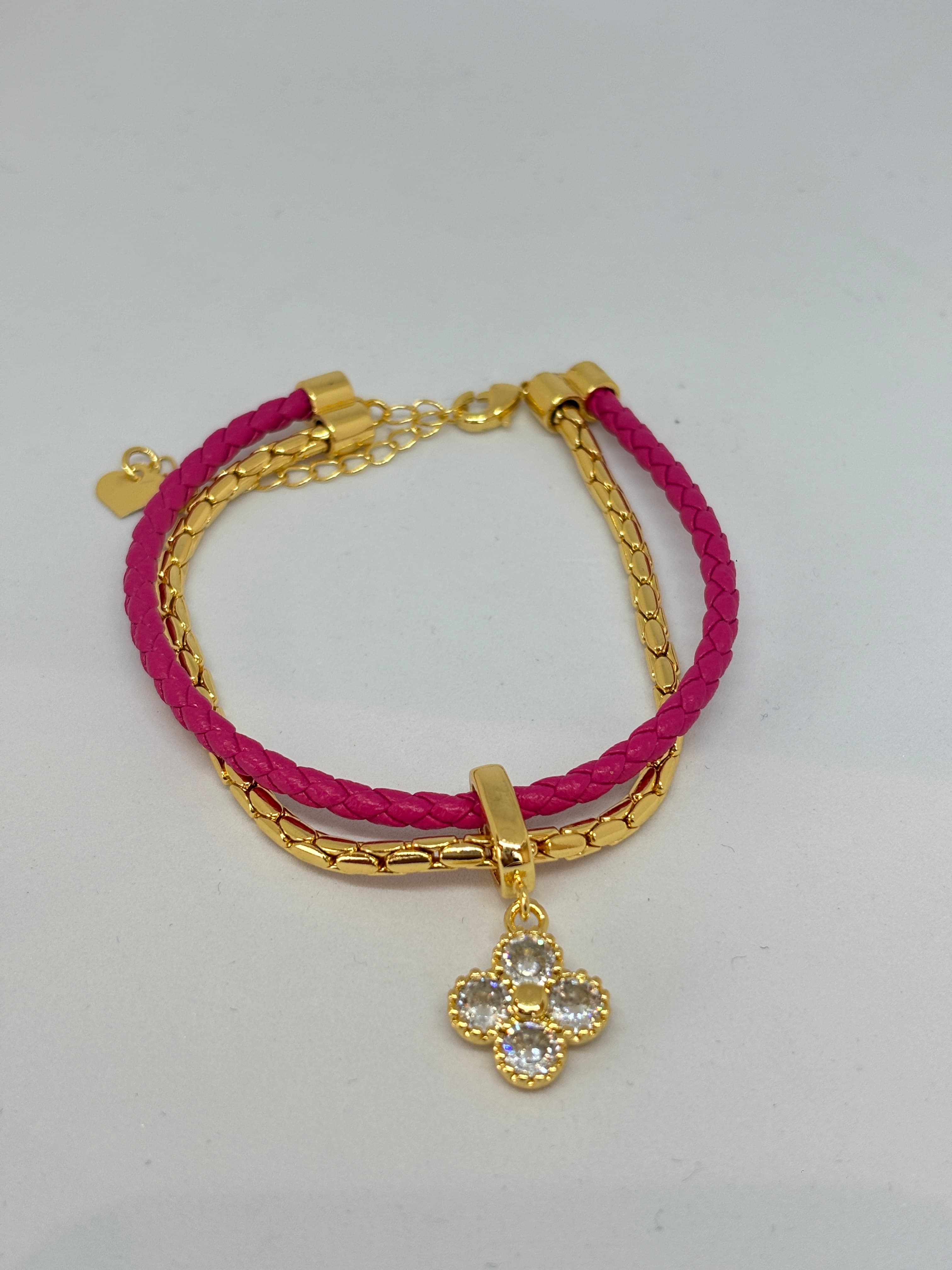 pink and gold clover bracelet